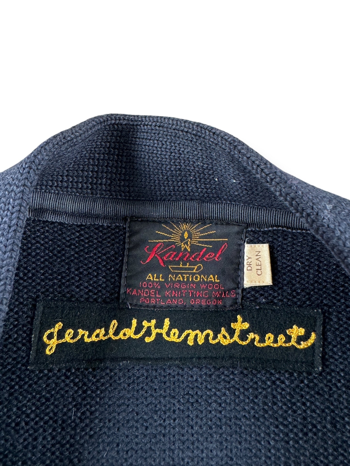 Tag on Vintage 1960 Jerald J Kandel Varsity Cardigan SZ S
