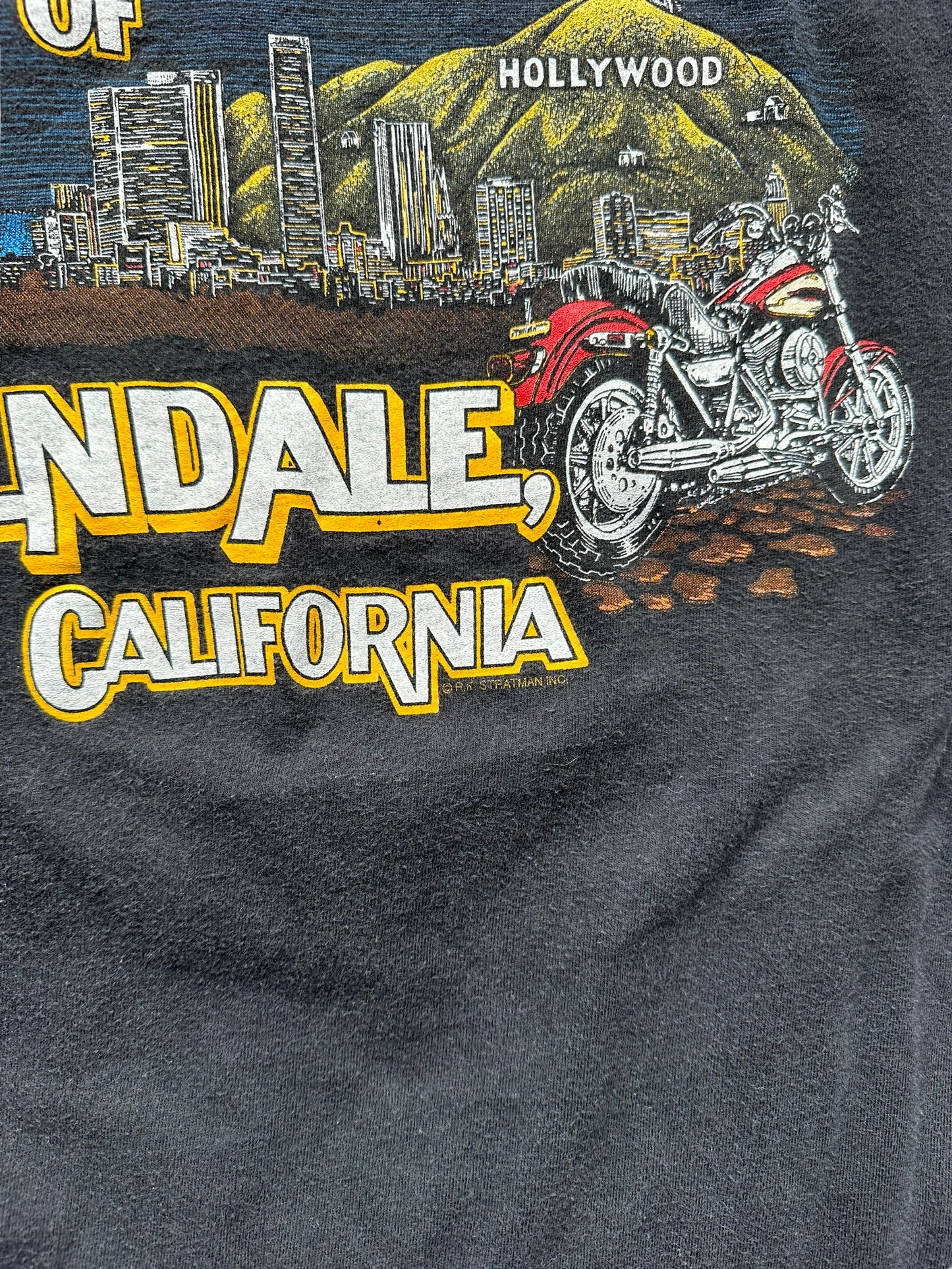 Rear Graphic Detail on Vintage Harley Davidson of Glendale Harley Tee SZ XL | Vintage Harley Tee Seattle | Barn Owl Vintage Seattle