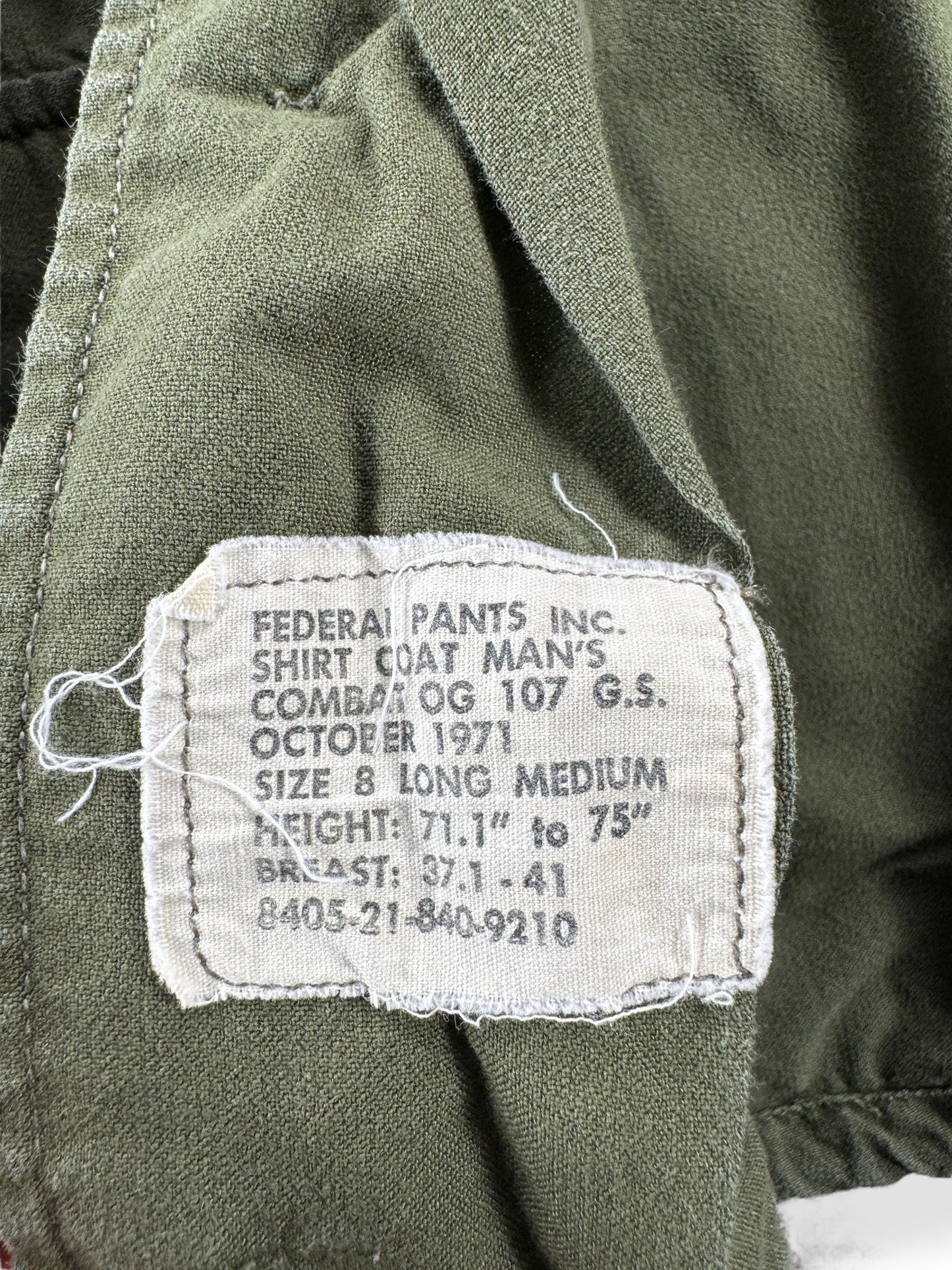 Label on Vintage Canadian Military Smock SZ L
