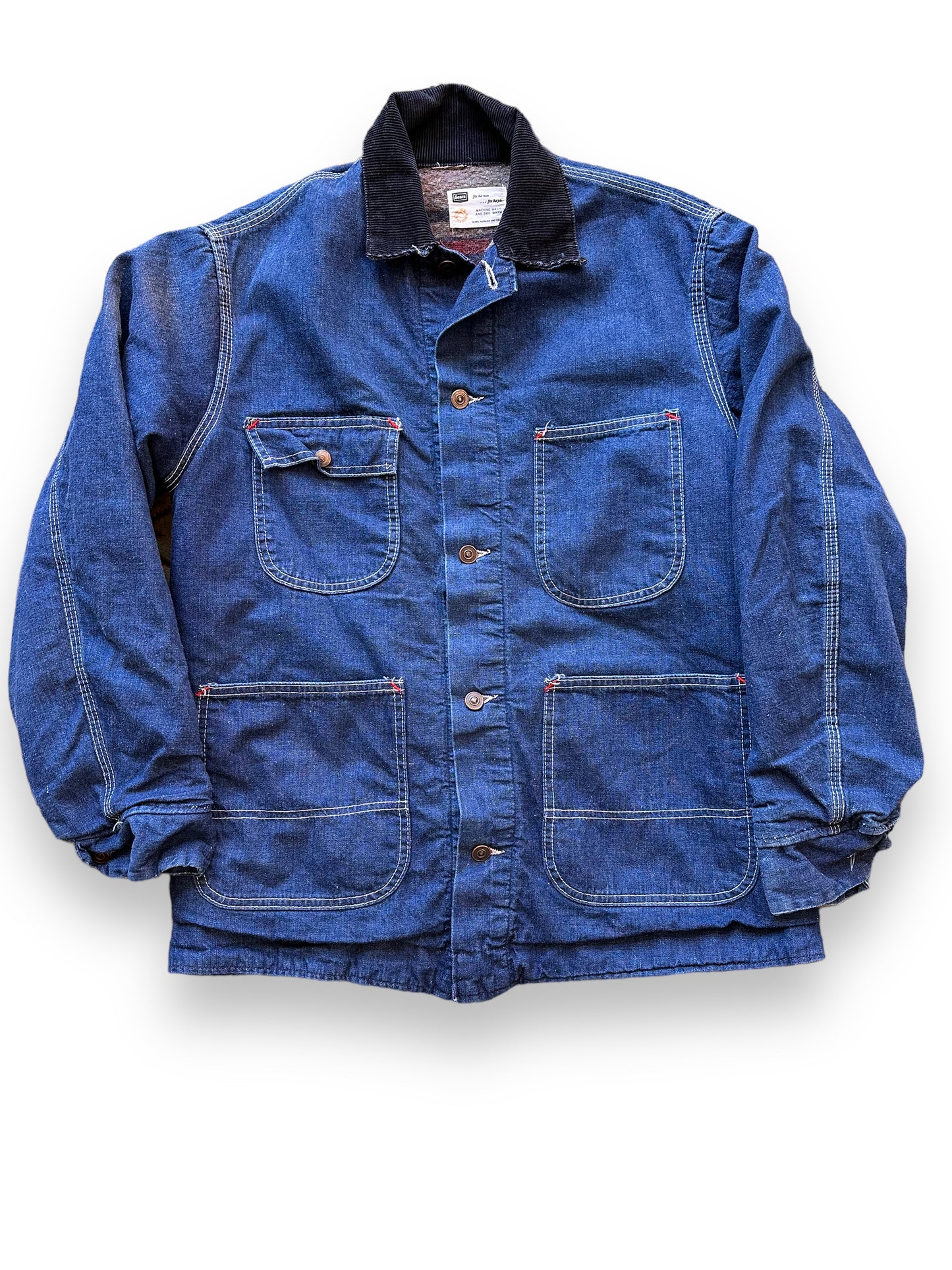 Front View of Vintage Sears Blanket Lined Denim Chore Coat SZ L | Vintage Denim Chore Coat | Barn Owl Vintage Seattle