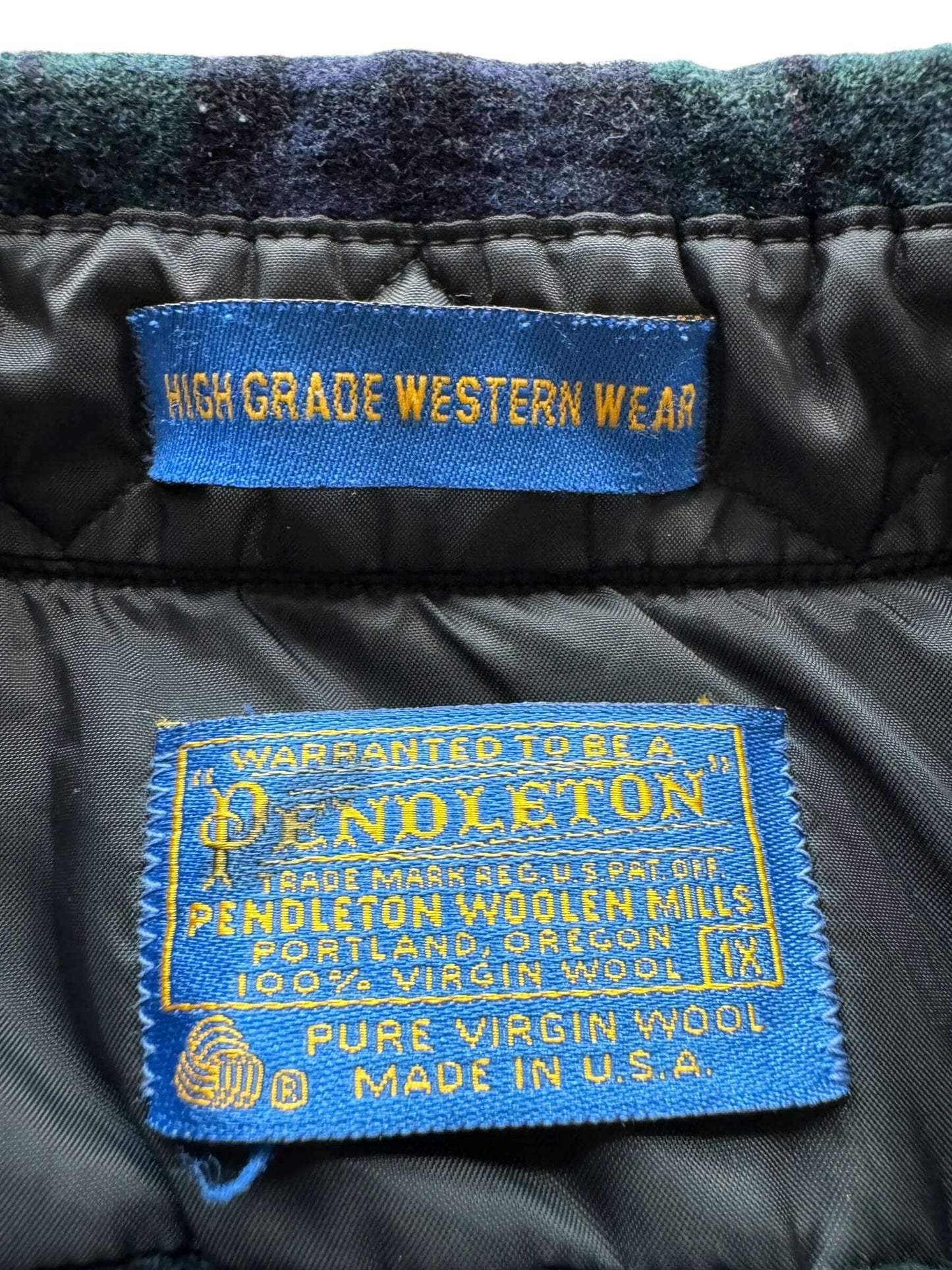 Label on Vintage Pendleton Black Watch Tartan Pearl Snap SZ 1X