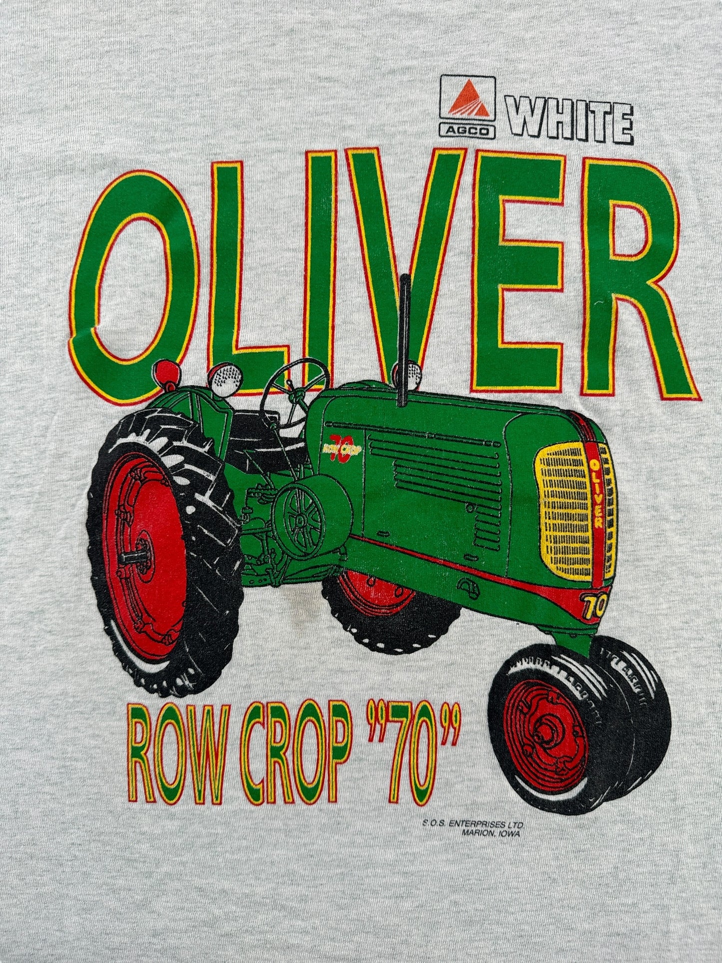 Front Graphic of Vintage Oliver Tractor Cropped Tee SZ L