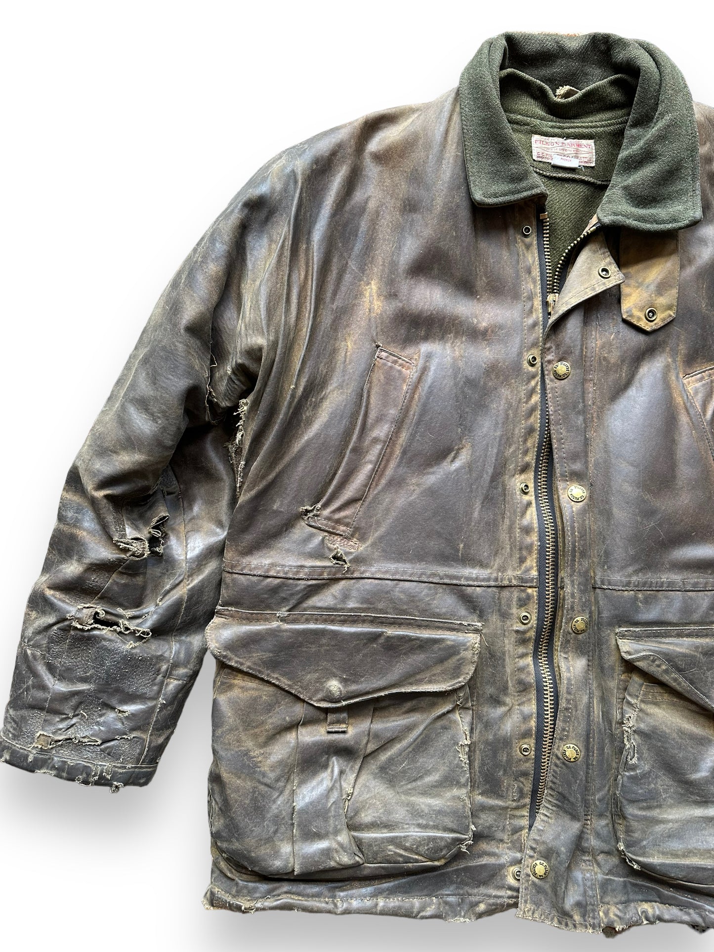 Front Right View of Filson Nasty Boy Tin Cloth Field Jacket SZ 42 | Filson Tin Cloth Jacket | Vintage Workwear Seattle