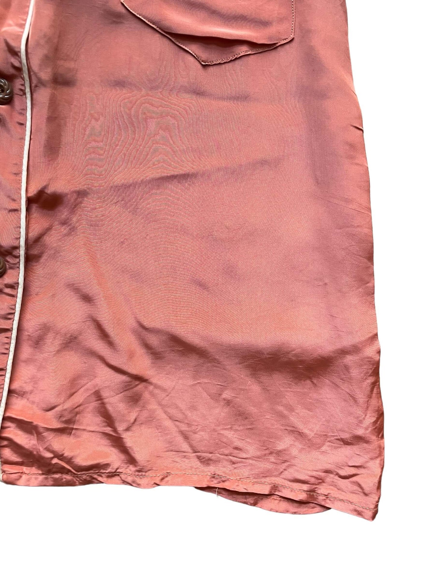 Lower left front view of 1940s Peggy Prim Satin PJ Top L-XL