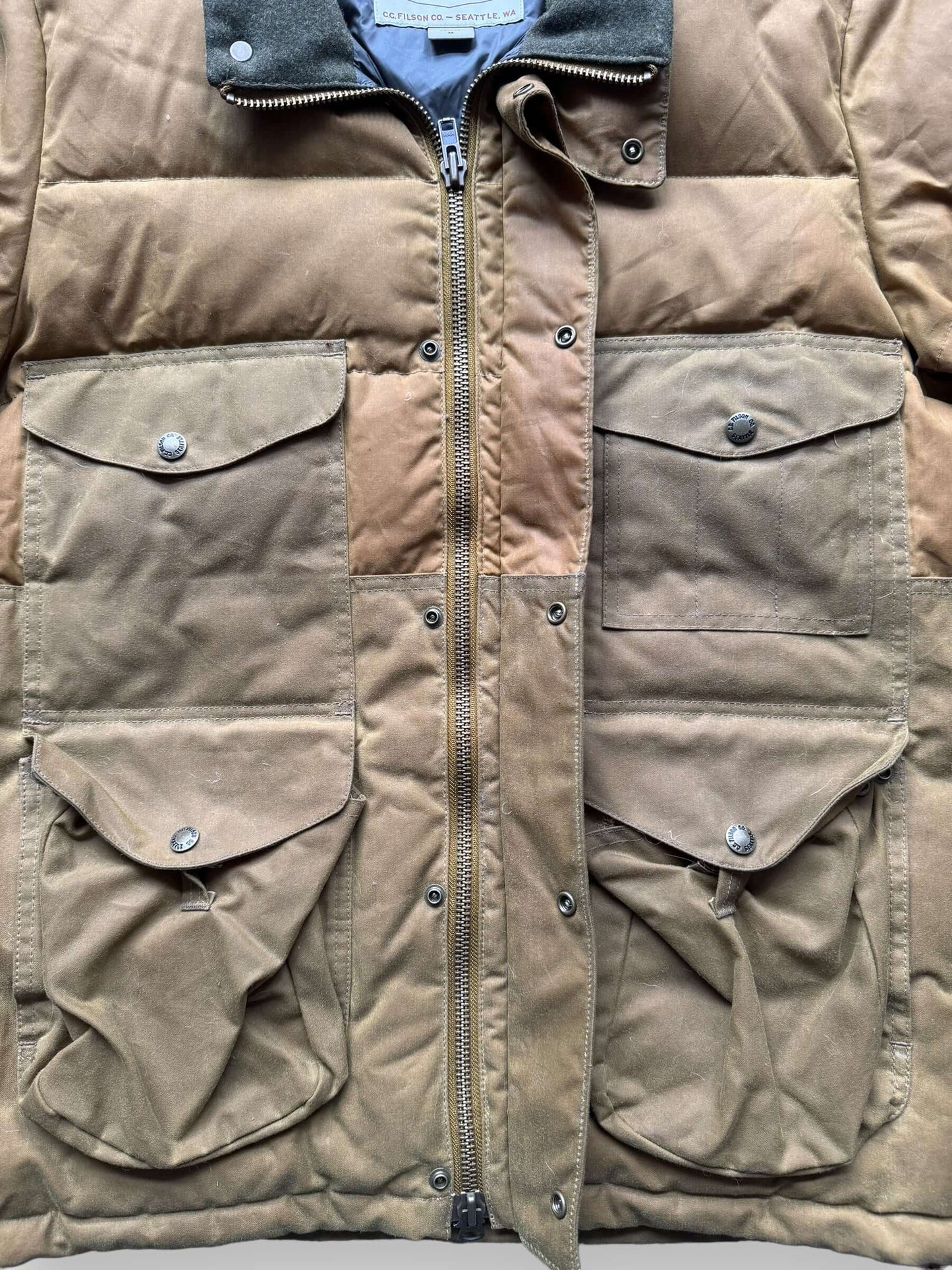 zipper on Filson Tin Cloth Down Filled Cruiser Jacket SZ M