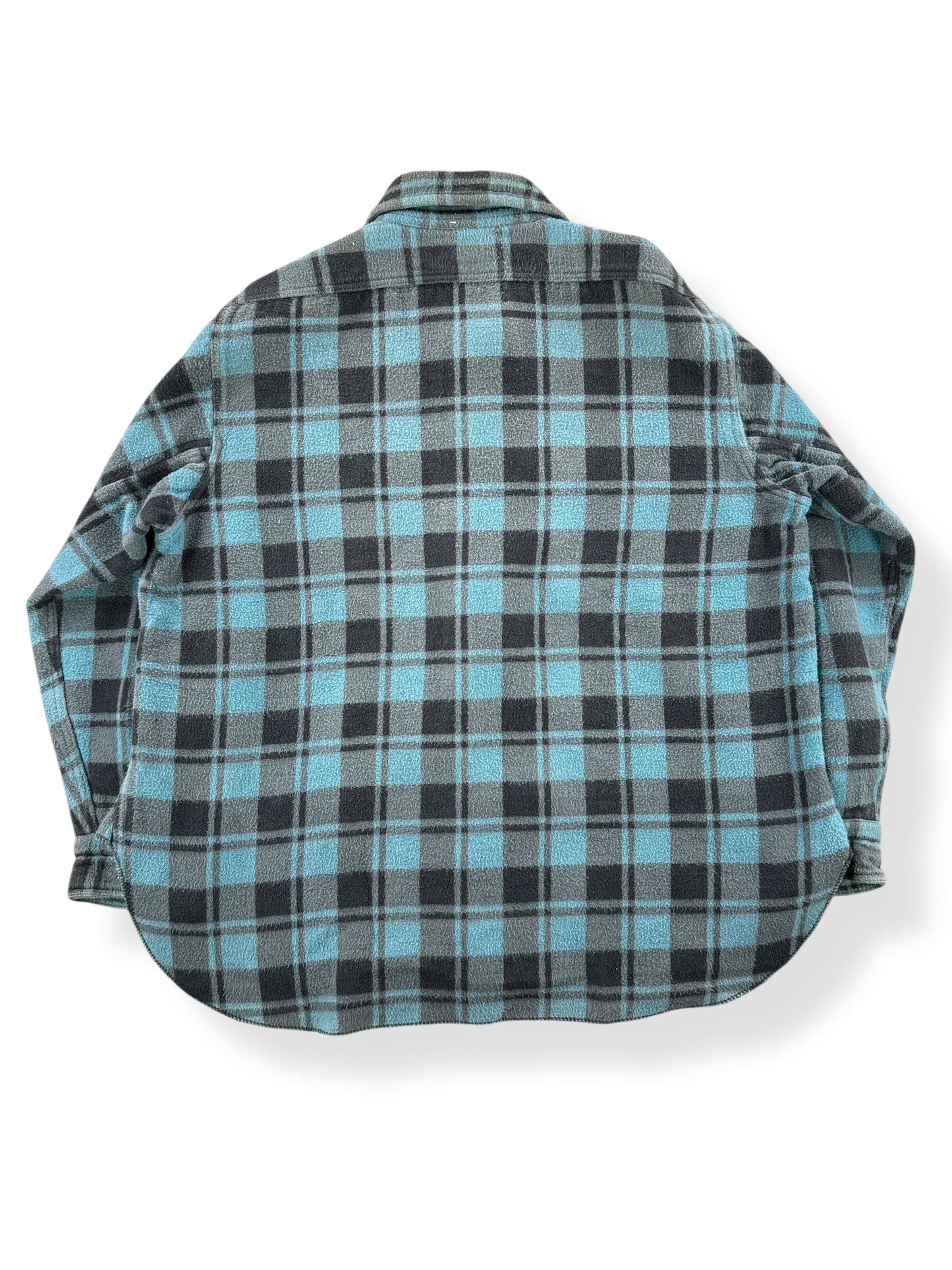 Back of Vintage 70's Champion Teal and Grey Camp Flannel SZ XL