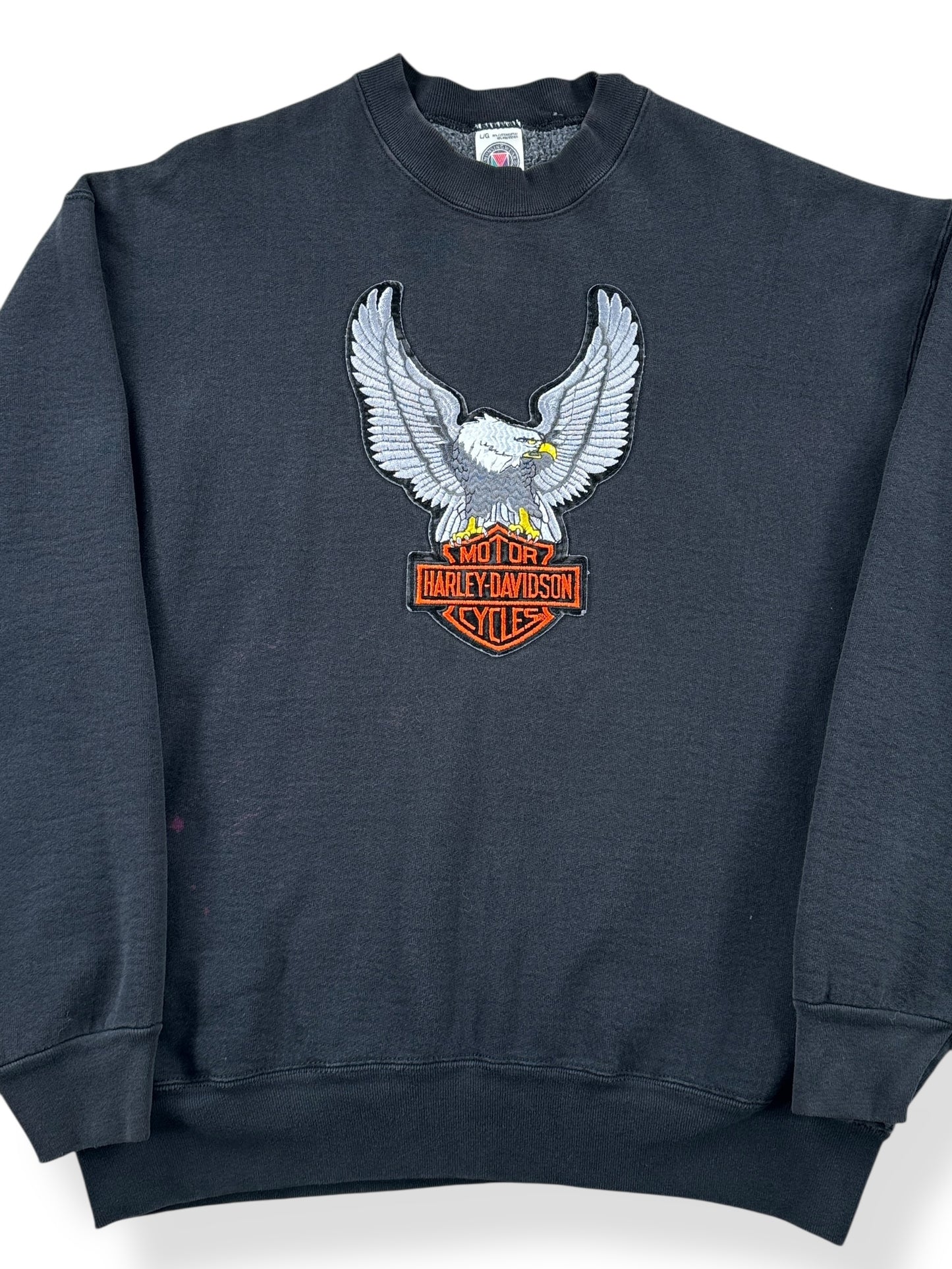 Front Close Up of Vintage Munsingwear Harley Davidson Crewneck SZ L AS IS