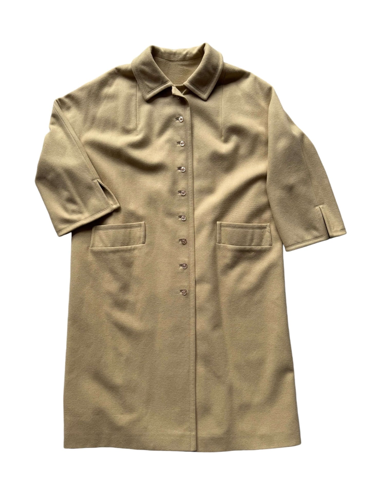 Front view of 1960s 'The Travelaire' Beige Wool Coat M-XL