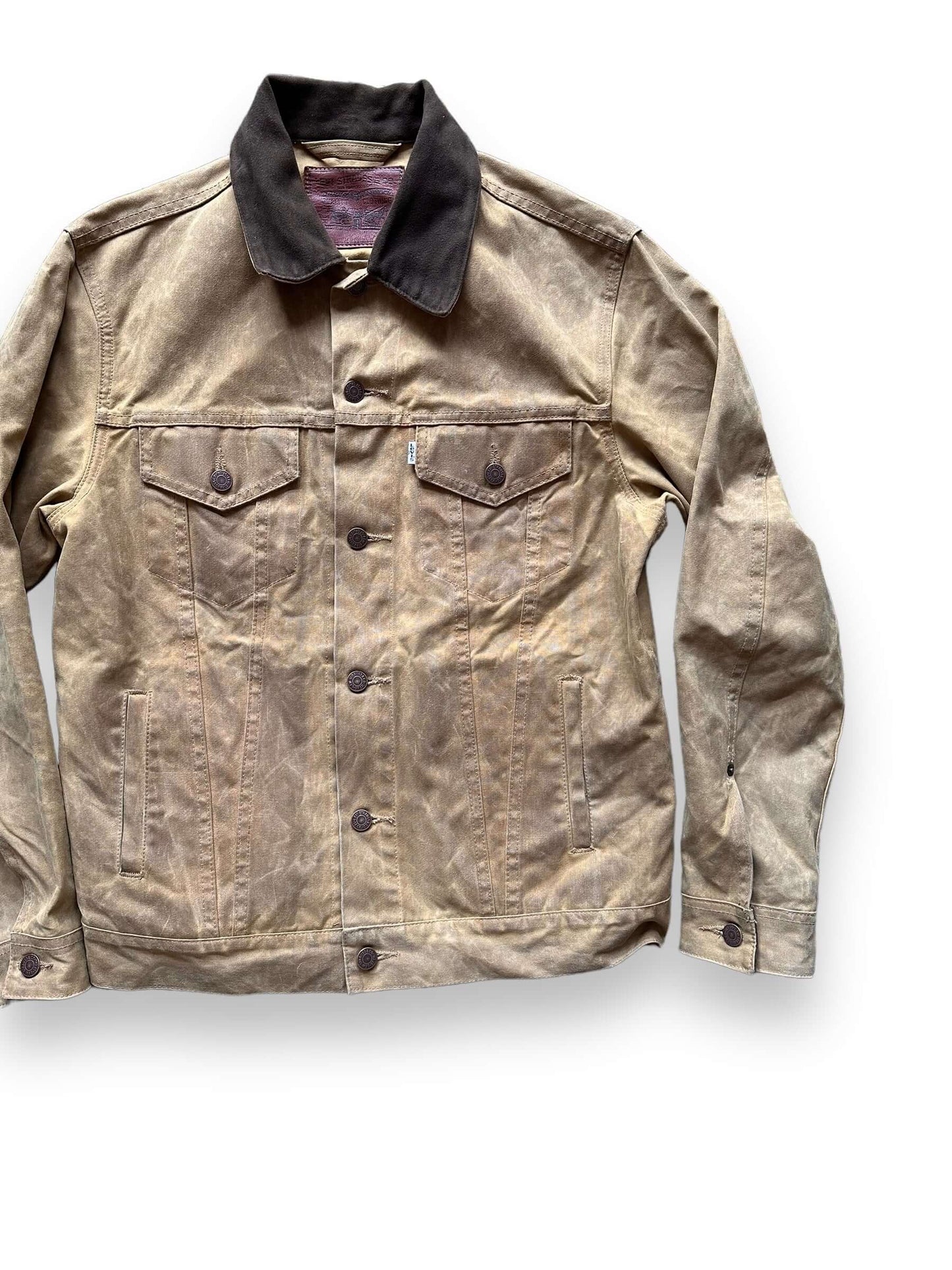 Front Left View of Filson X Levis Tan Type III Trucker Jacket SZ Large |  Filson Levis Trucker Jacket