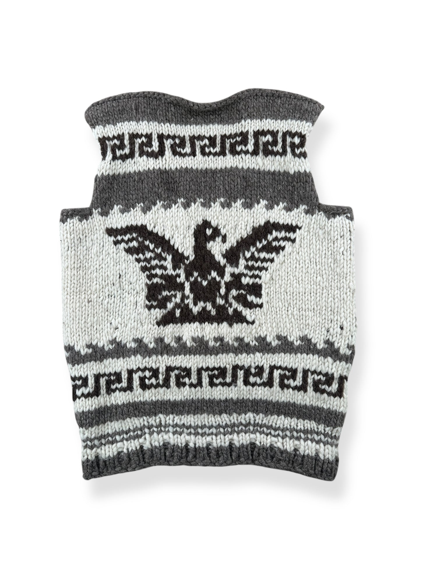 Back of Vintage Orca & Eagle Cowichan Style Vest SZ M