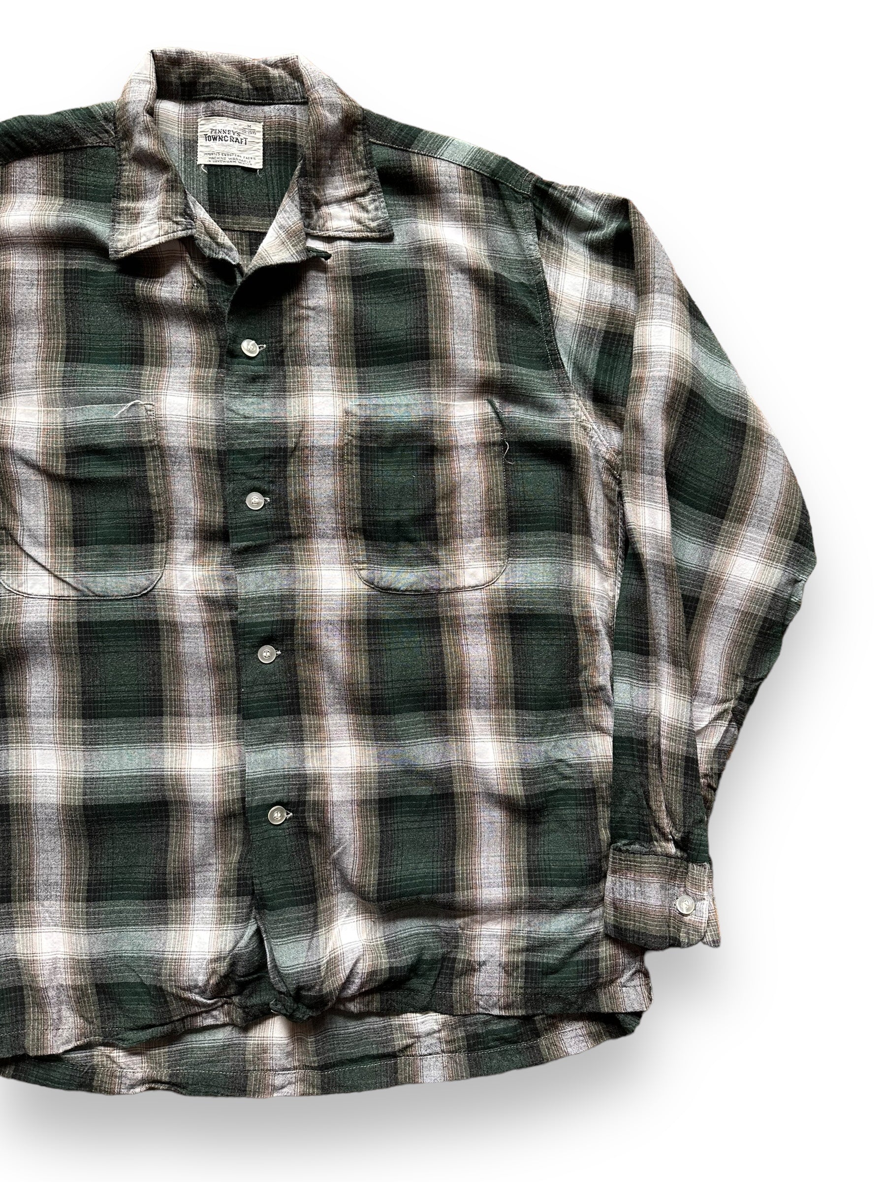 Front Left View of Vintage Penney's Towncraft Shadow Plaid Shirt SZ M | Vintage Rockabilly Shirt Seattle | Barn Owl Vintage Seattle