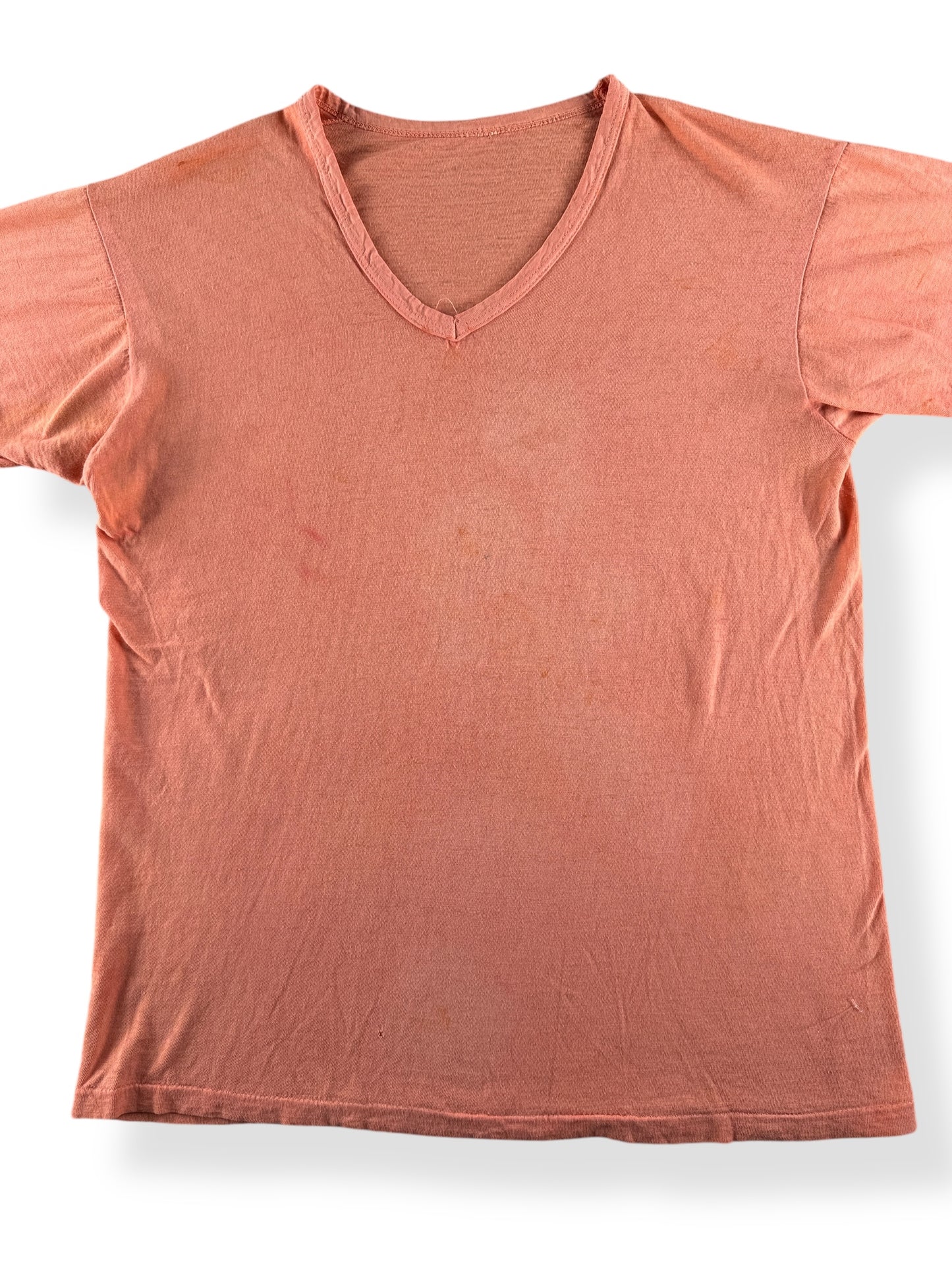 Front Close Up of Vintage Creamsicle Orange V-Neck Blank SZ M