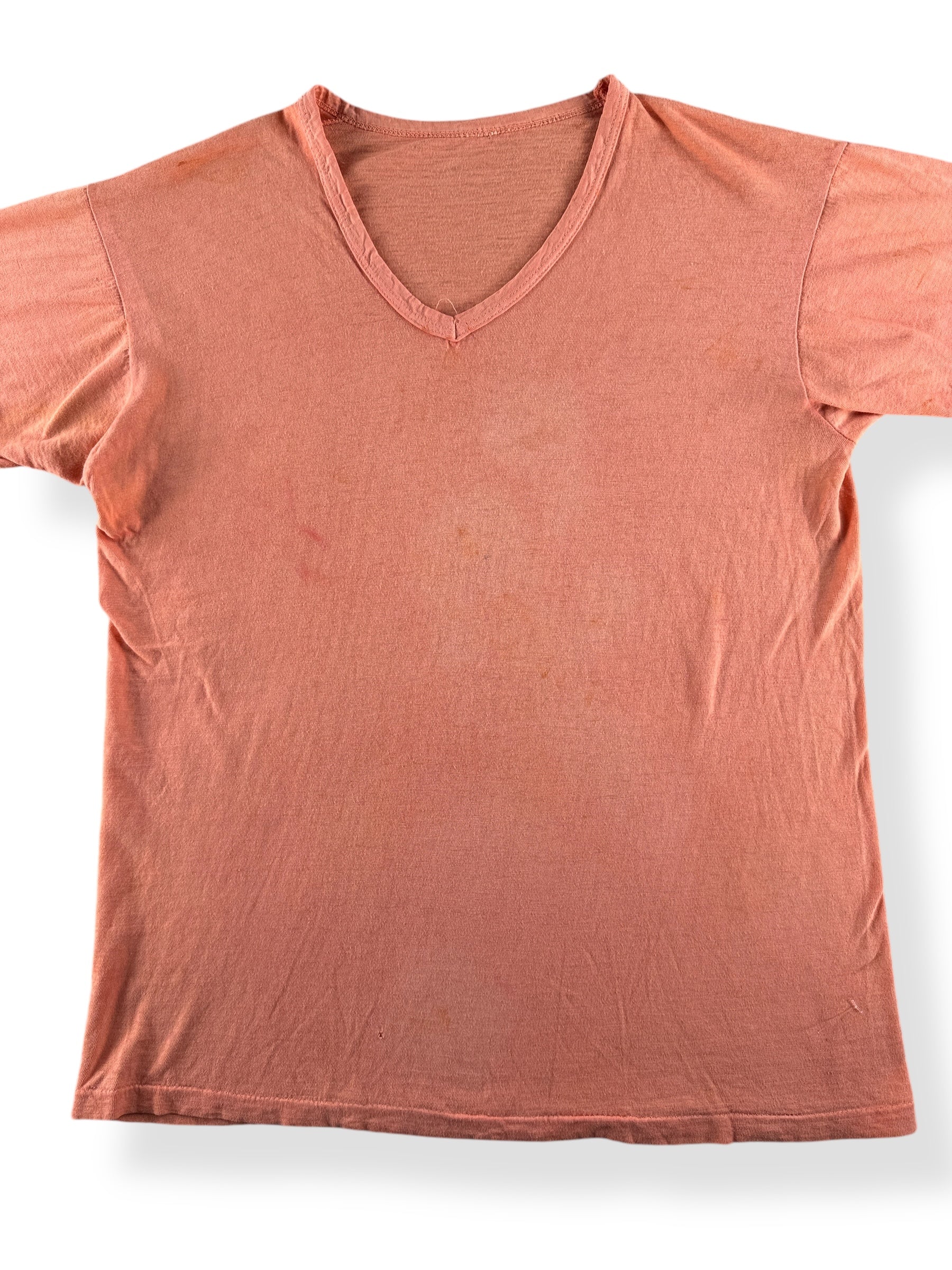 Front Close Up of Vintage Creamsicle Orange V-Neck Blank SZ M