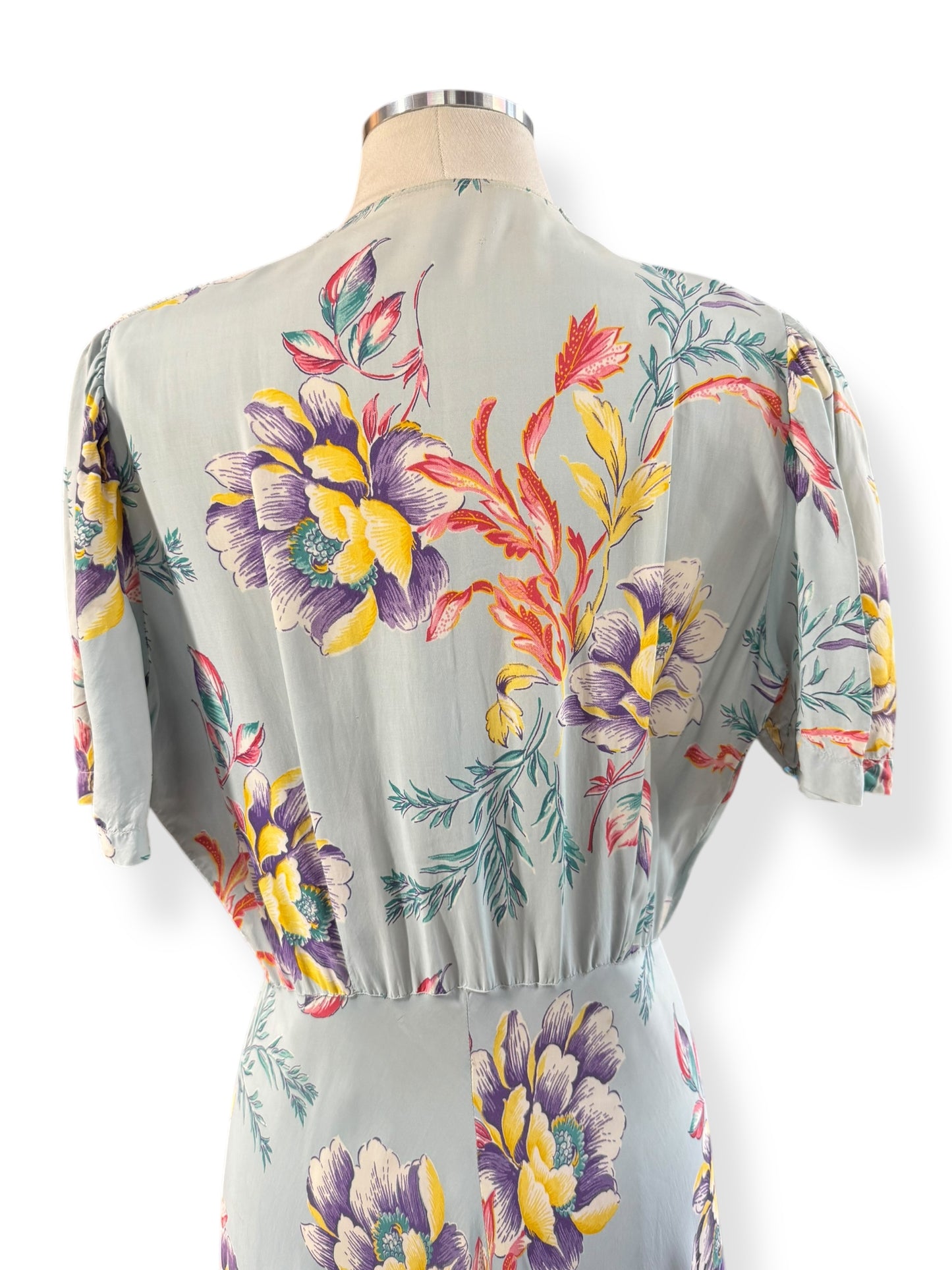 Back view of 1940s Rayon Floral Dress M-L