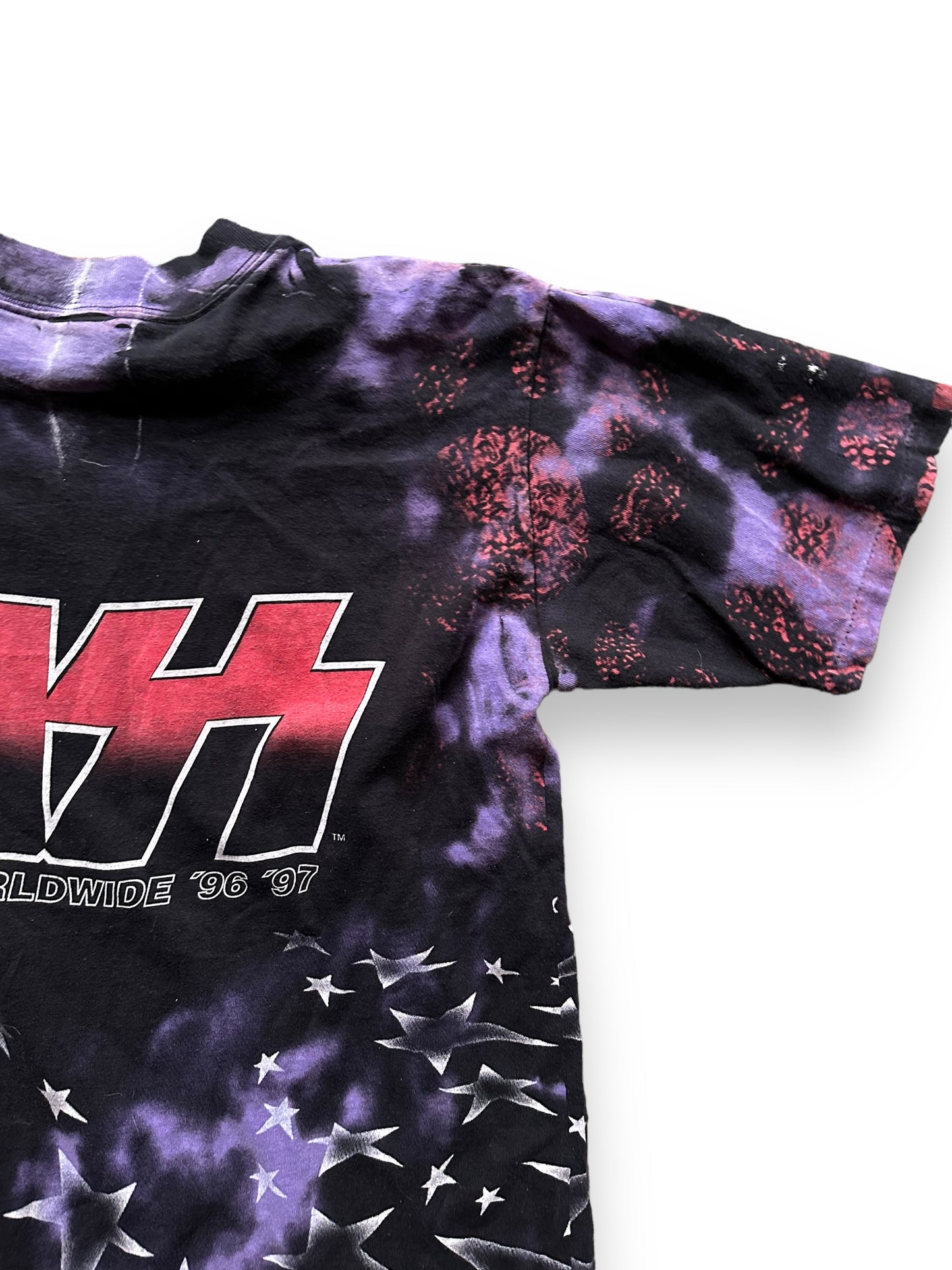 Rear Right Shoulder View of Vintage KISS 1996-97 Tour Tee Size L | Barn Owl Vintage Clothing | Vintage Rock Tees Seattle