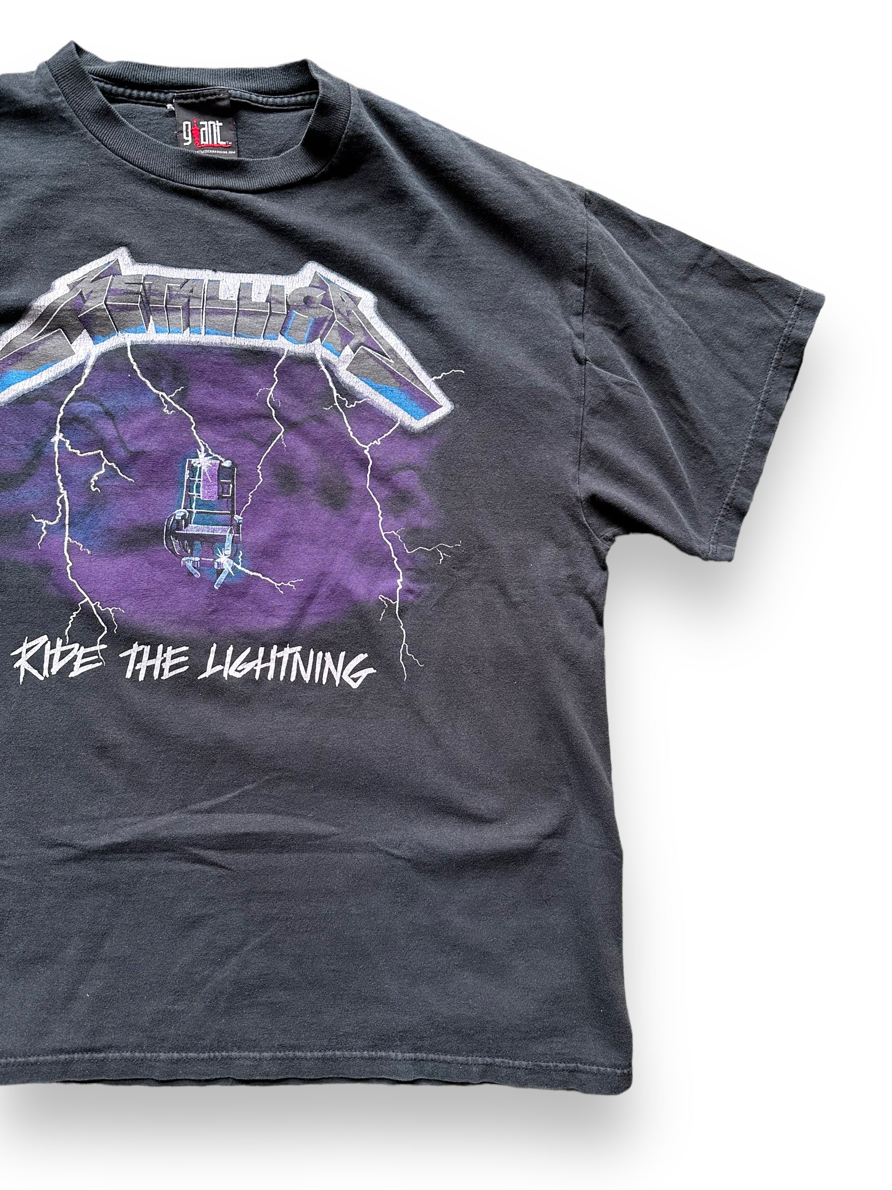 Front Left View of Vintage Metallica Ride The Lightning Shirt Size M | Vintage Metal Rock Tee | Barn Owl Vintage Seattle