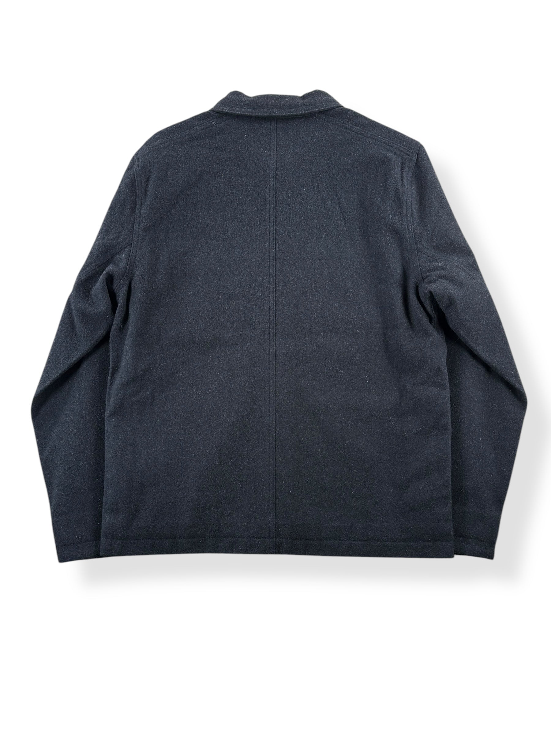 Back of Modern Filson Black Wool Chore Coat SZ M