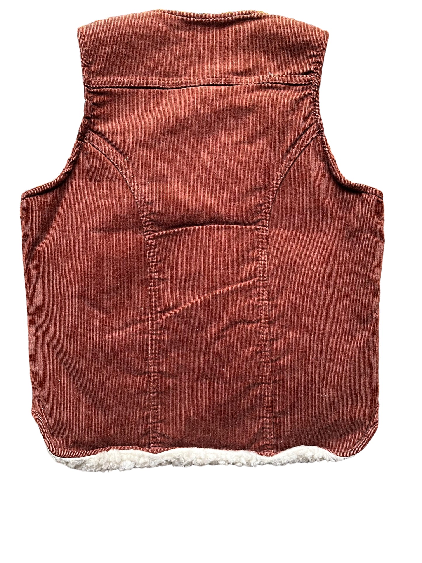 Rear View of Vintage Rust Colored Wrangler Shearling Vest SZ M | Vintage Sherpa Vest Seattle | Barn Owl Vintage Seattle
