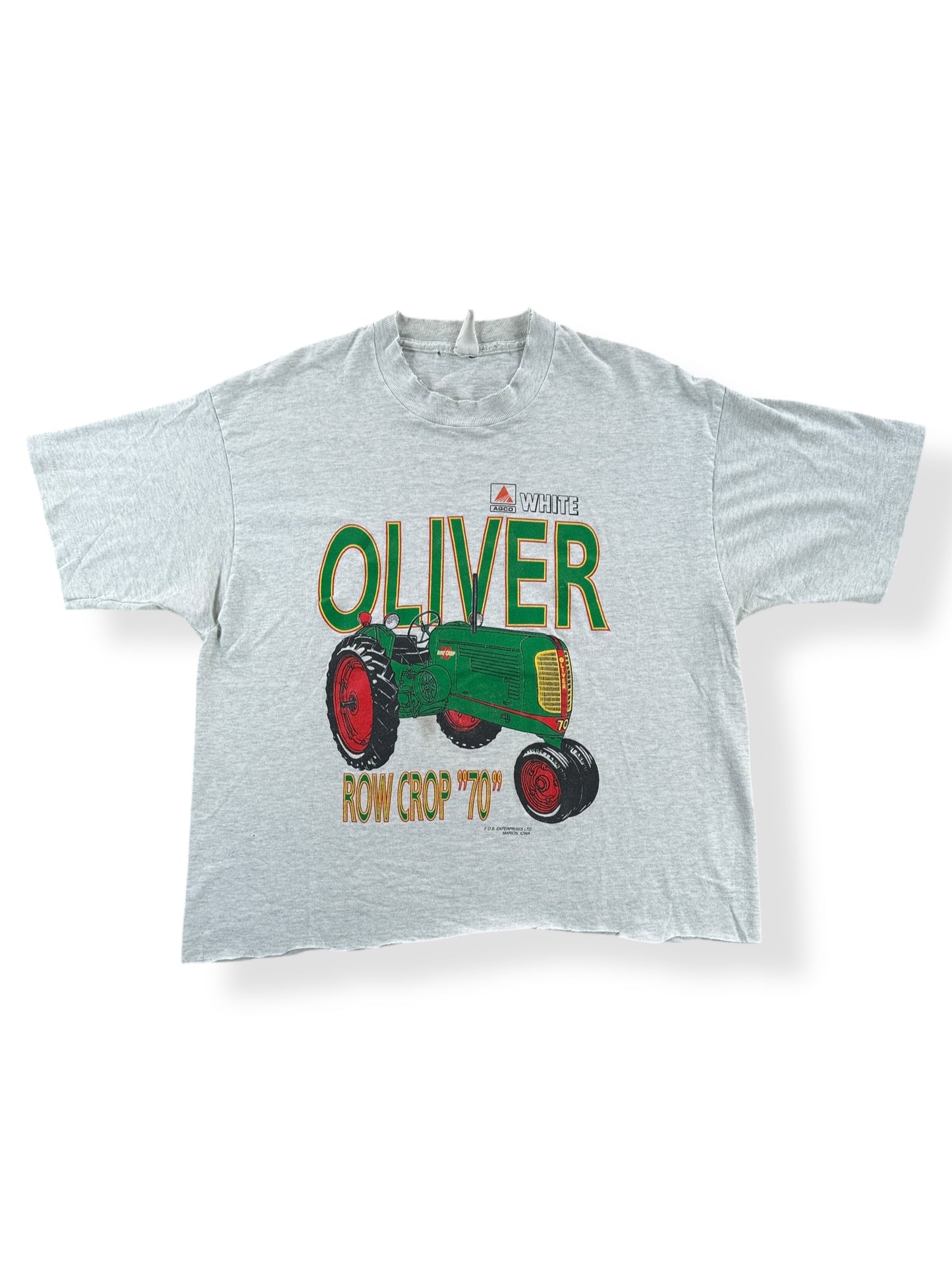 Front of Vintage Oliver Tractor Cropped Tee SZ L