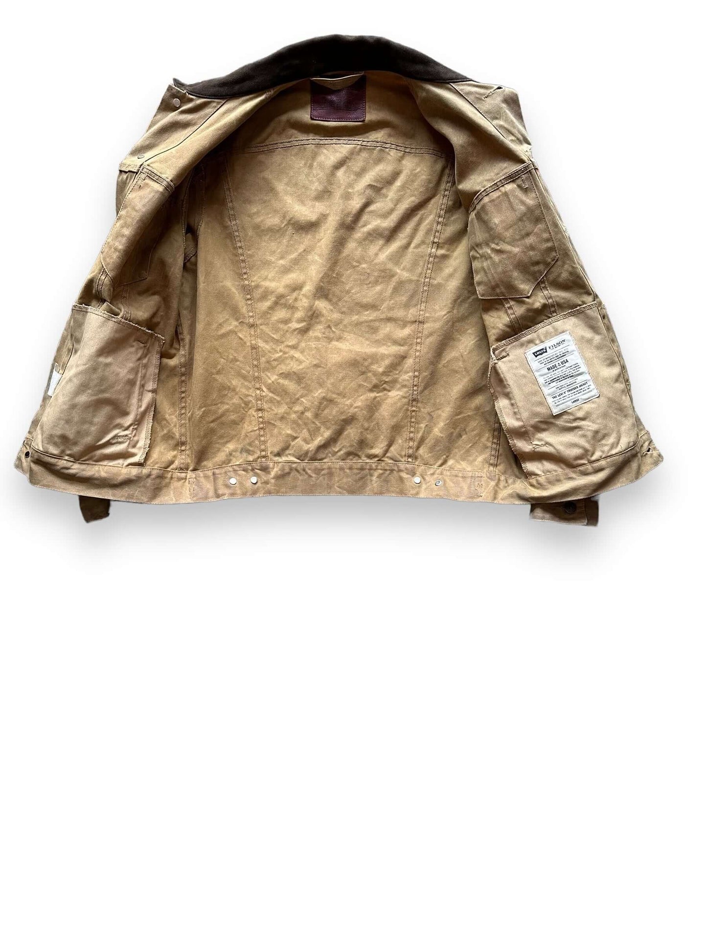 Interior View of Filson X Levis Tan Type III Trucker Jacket SZ Large |  Filson Levis Trucker Jacket