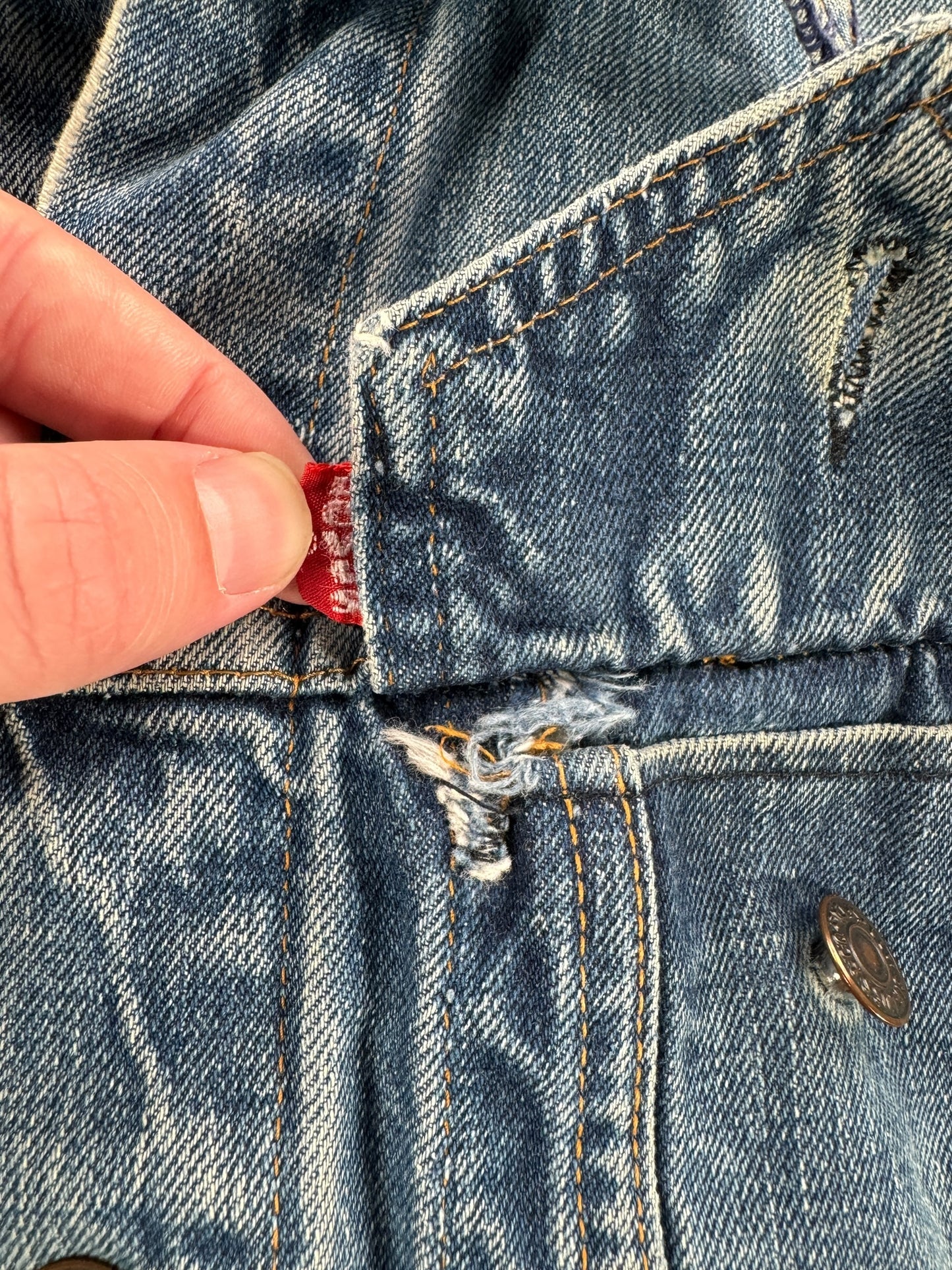 Underside of Pocket on Vintage Levis 2 Pocket Trucker Jacket SZ S AS IS