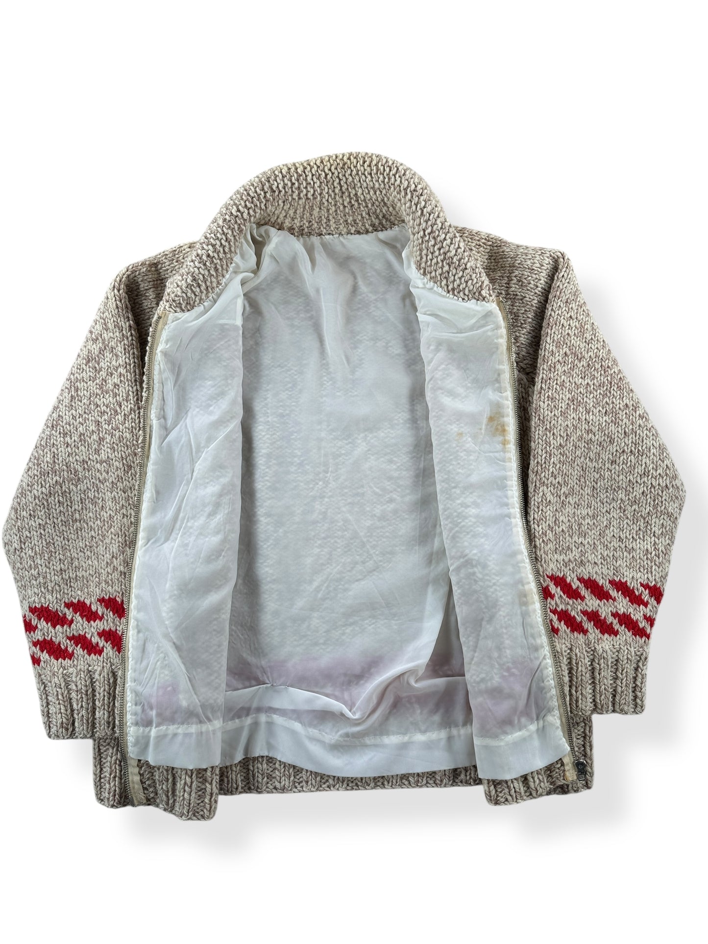 Inside of Vintage Beige and Red Cowichan Style Sweater SZ M