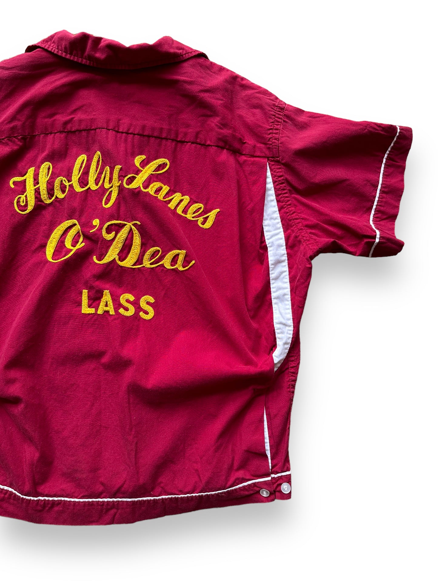 Rear Right VIew of Vintage Holly Lanes O'Dea Lass Seattle Bowling Shirt SZ M | Vintage Bowling Shirt Seattle | Barn Owl Vintage Seattle