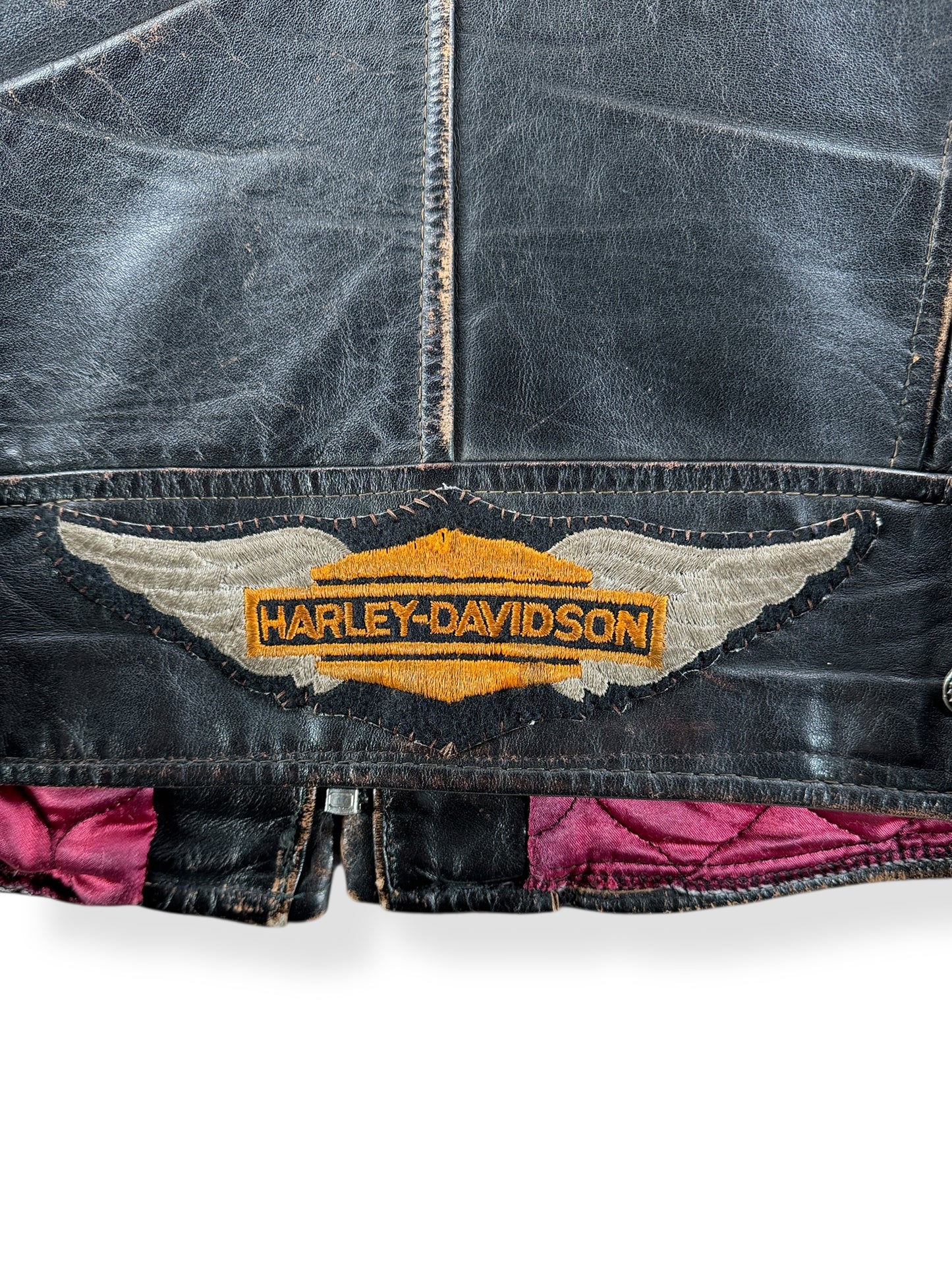 Back Harley Patch on Vintage Harley-Davidson Horsehide Leather Jacket SZ M