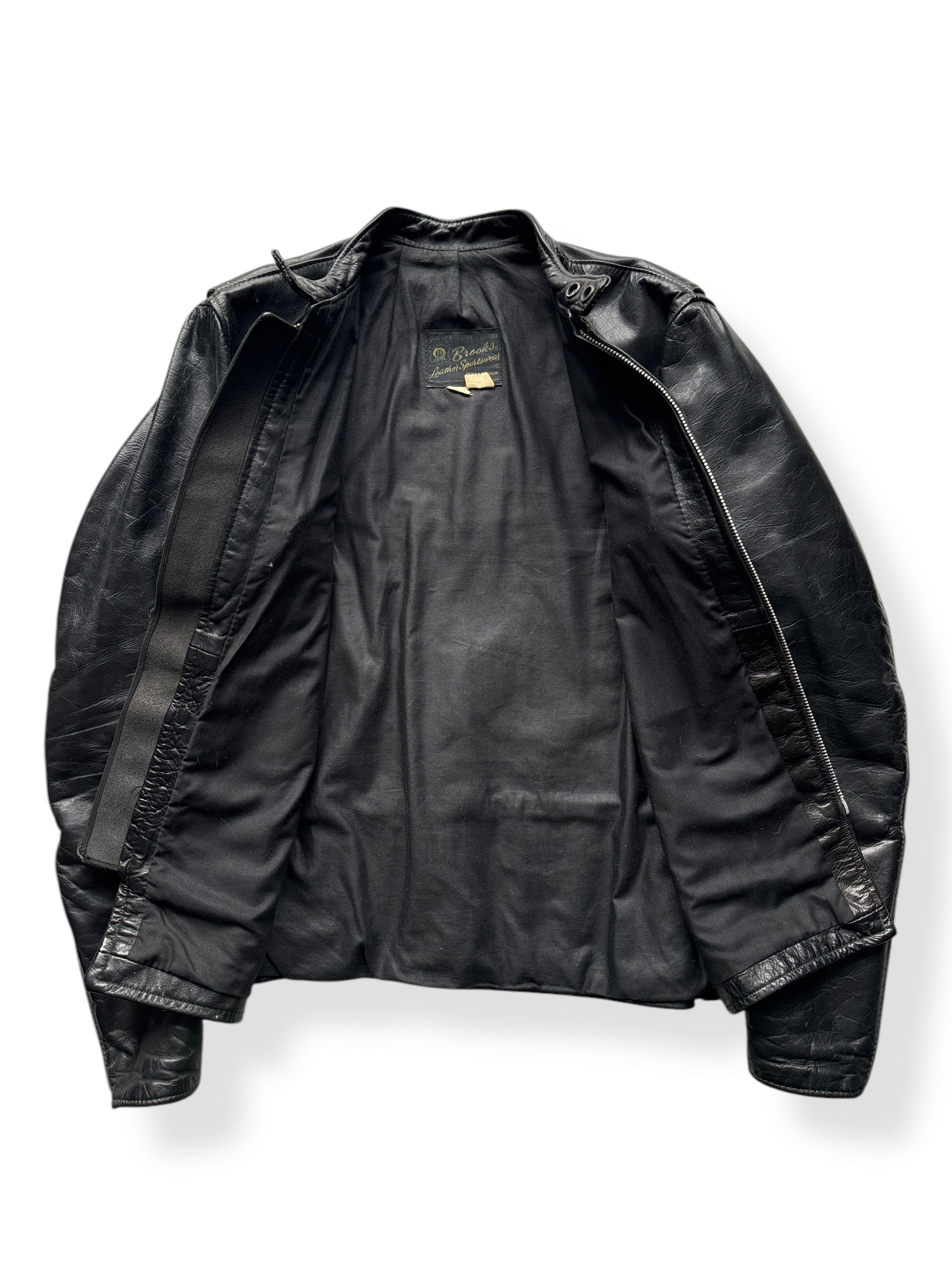 Inside of Vintage Brooks Leather Moto Leather Jacket SZ 42