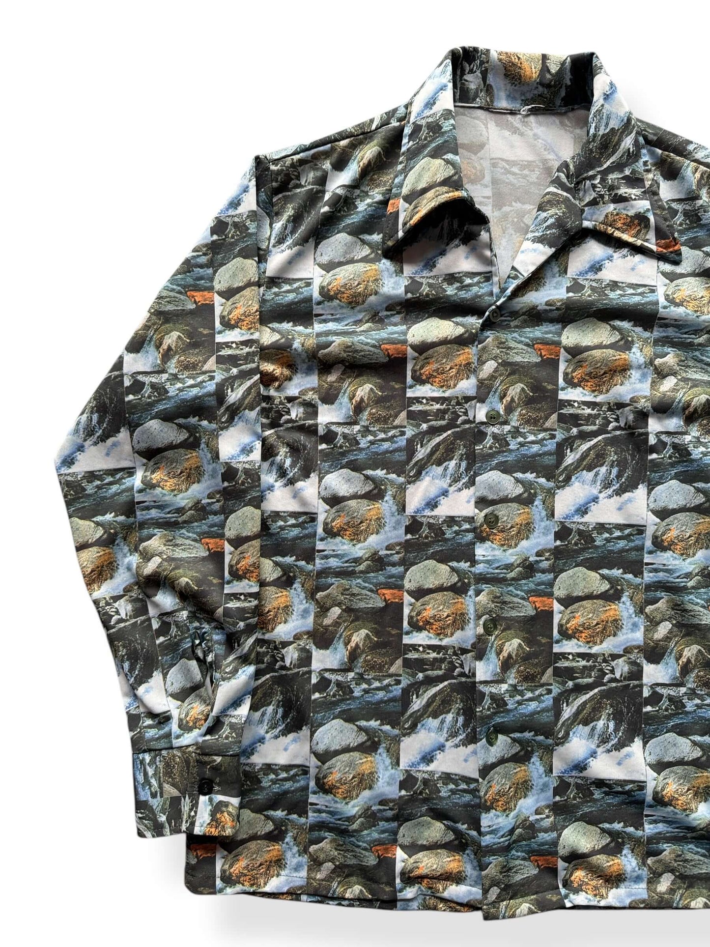 Front Right of Vintage Flowing Water Motif Disco Shirt SZ L