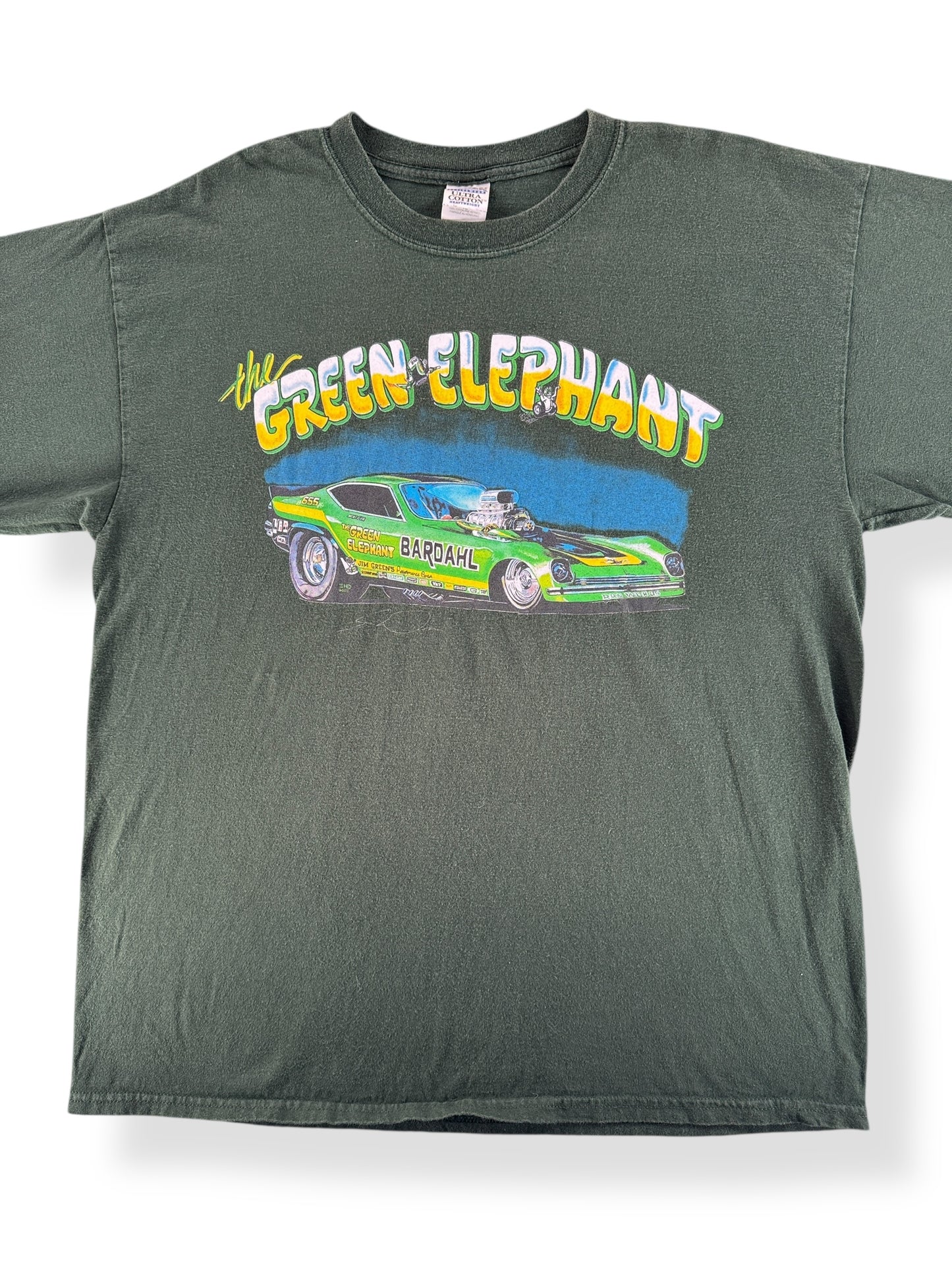 Front Close Up of Vintage The Green Elephant Tee SZ XL