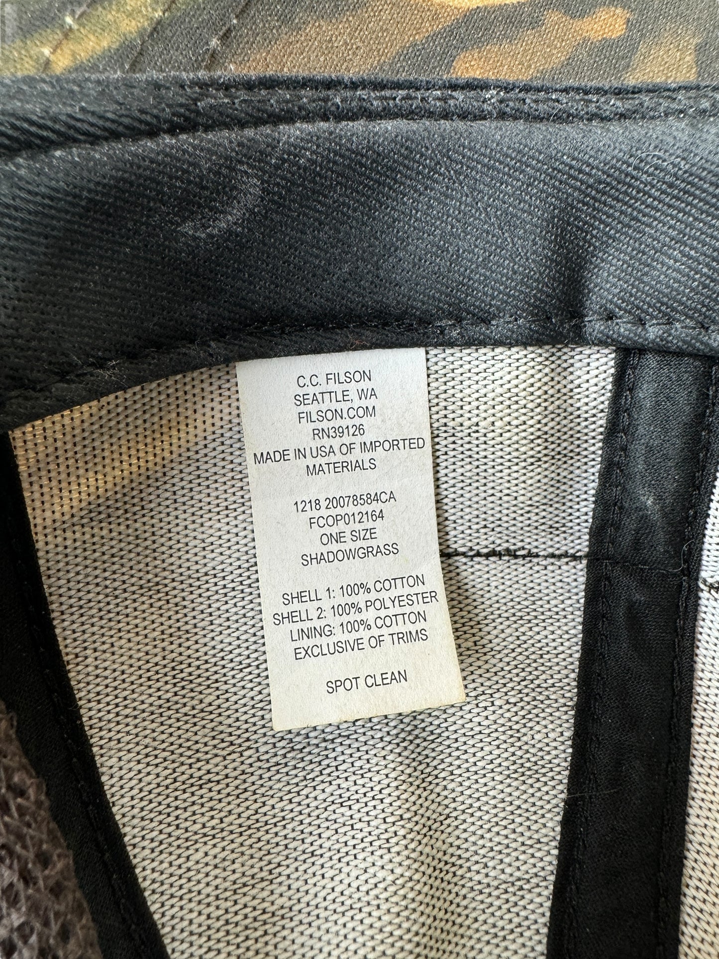 Paper Tag on Modern Filson Mossy Oak Trucker Hat OS