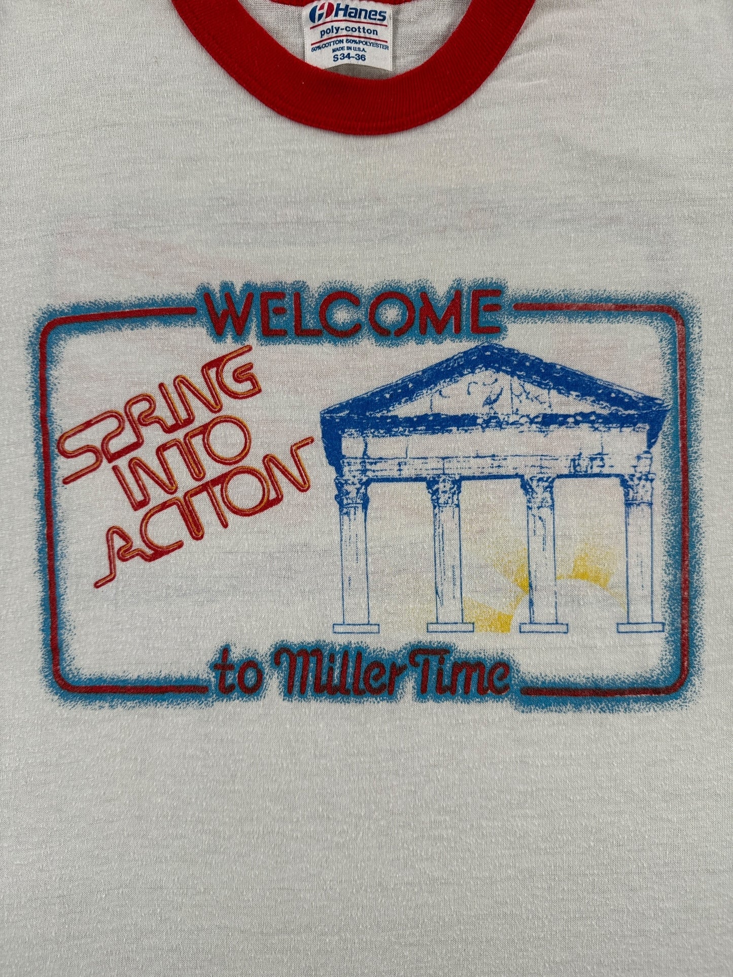 Graphic of Vintage Welcome to Miller Time Ringer Tee SZ XS
