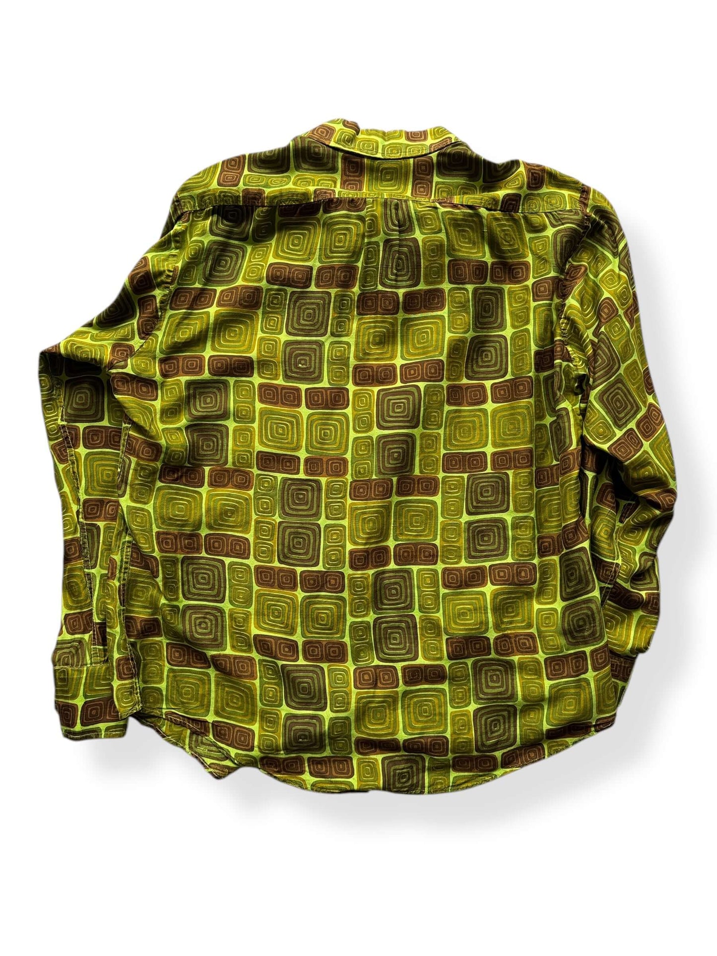 Back of Vintage Green No Label Psychedelic Aloha SZ XL