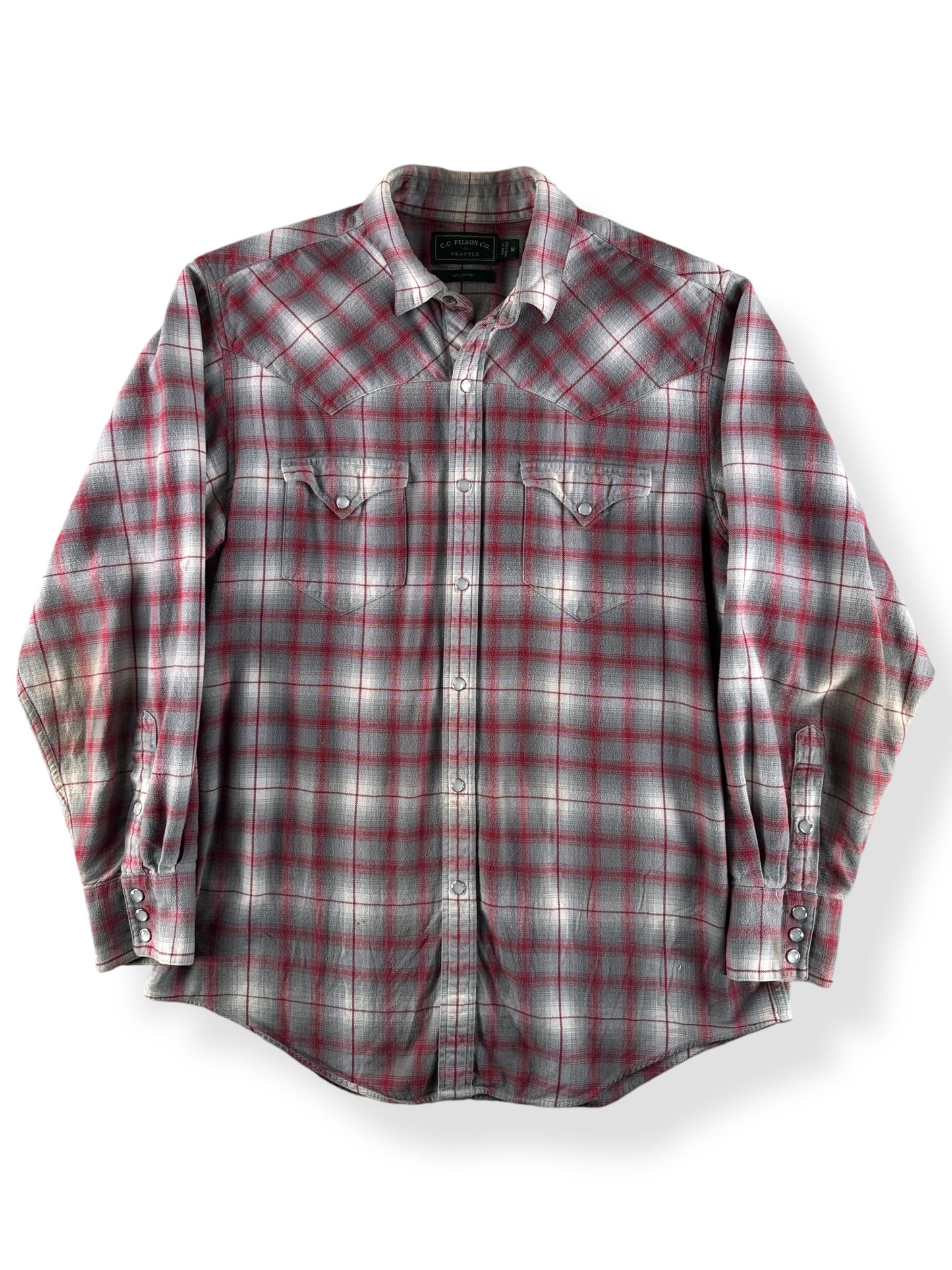 Front of Filson Green Label Cotton Flannel Pearl Snap SZ M