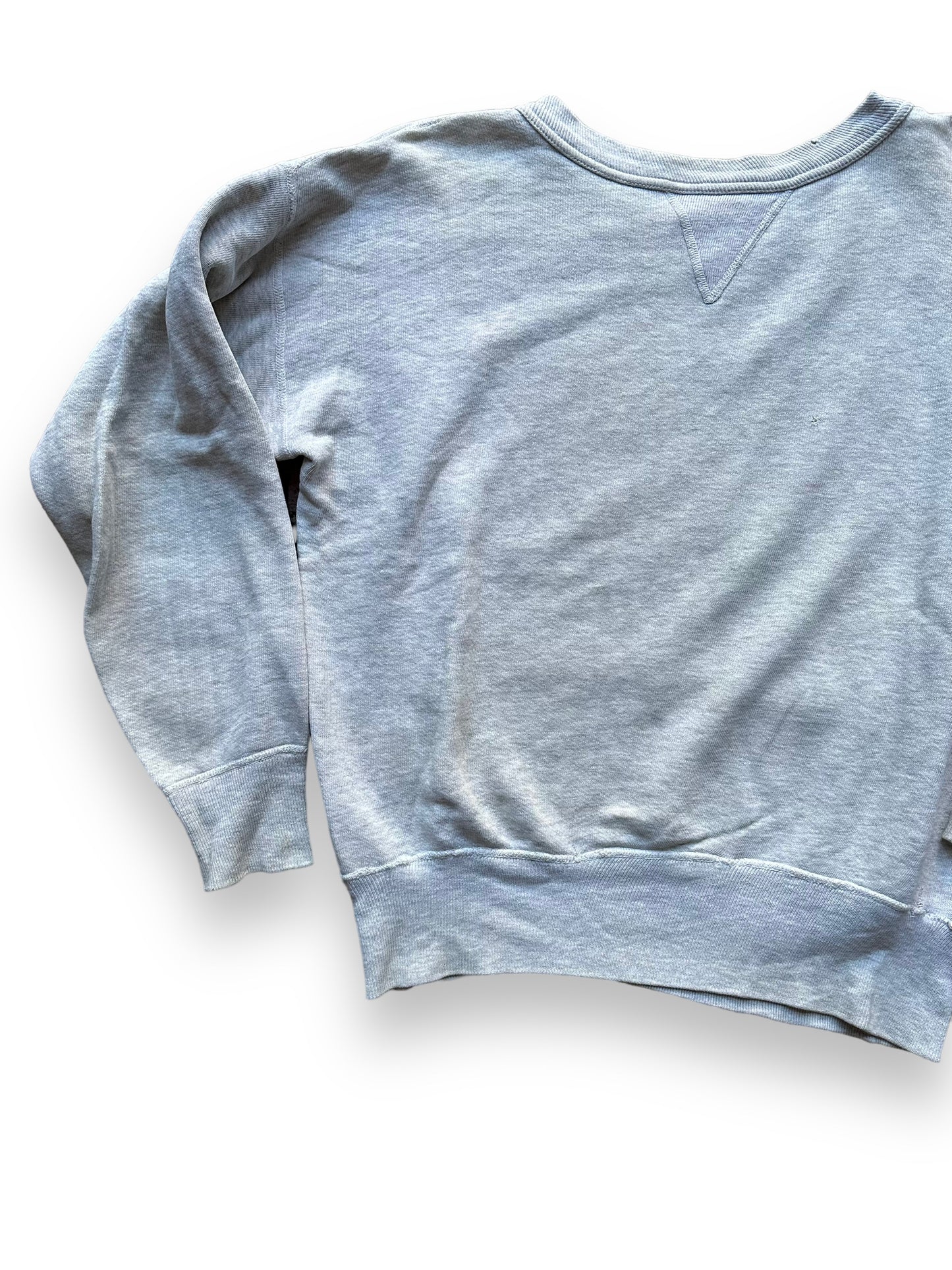 Front Right View of Vintage Heather Grey Single V Sweatshirt SZ L | Vintage Waffle Sweatshirt Seattle | Barn Owl Vintage Clothing