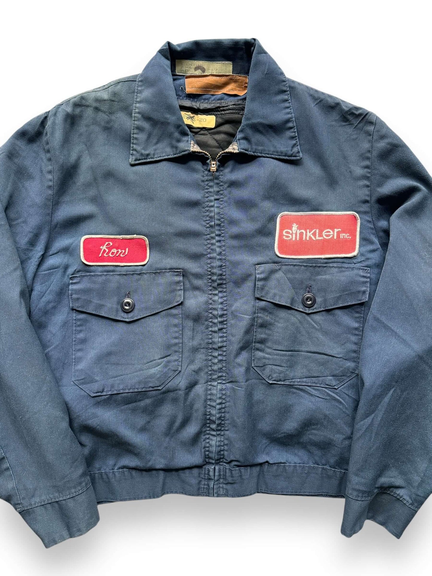 front close up of Vintage "Ron" Quilted Lined Gas Station Jacket SZ 40R