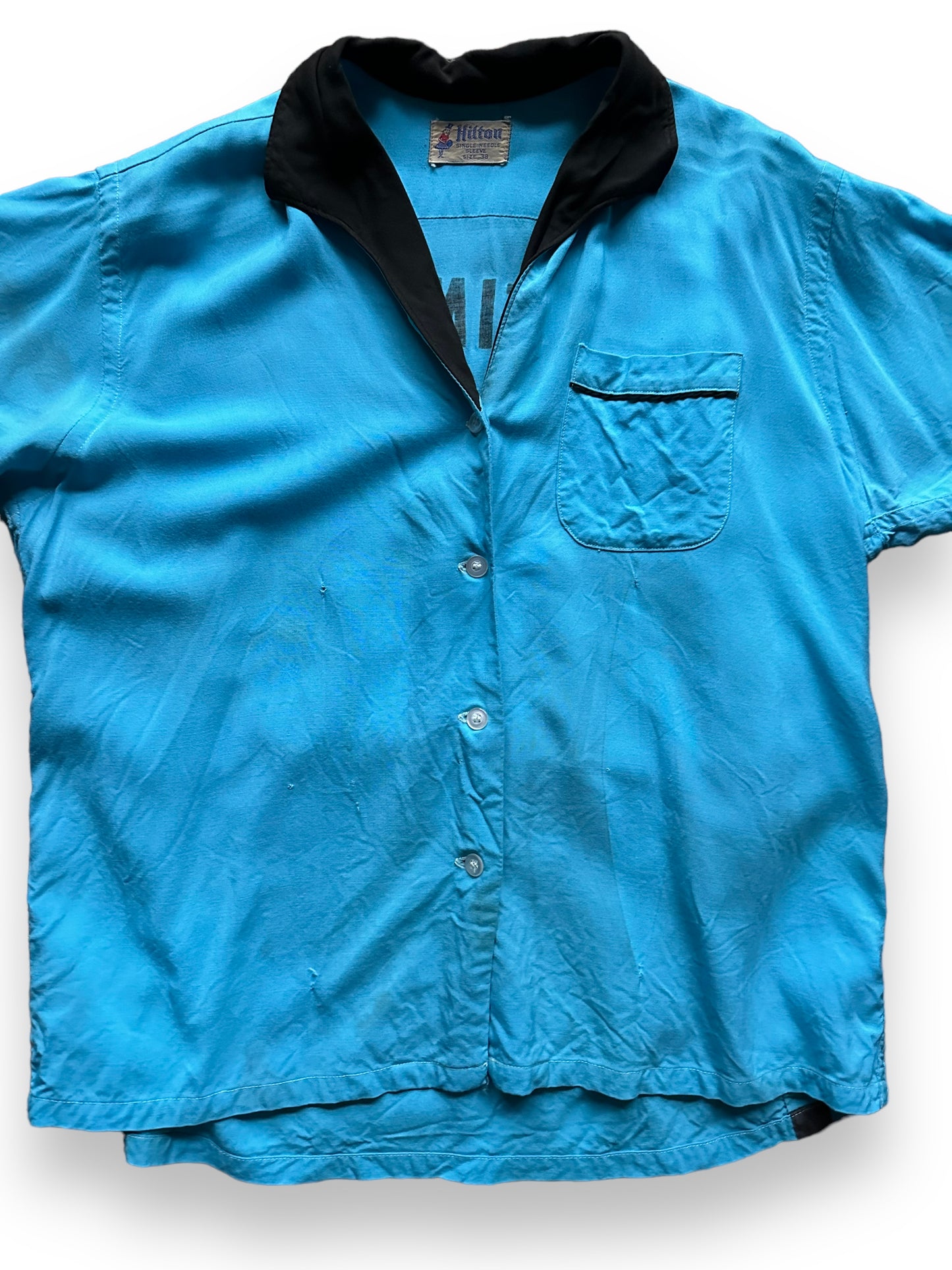 front close up of Vintage Continental Motel Portland Oregon Rayon Bowling Shirt SZ M | Vintage Bowling Shirt Seattle | Barn Owl Vintage Seattle