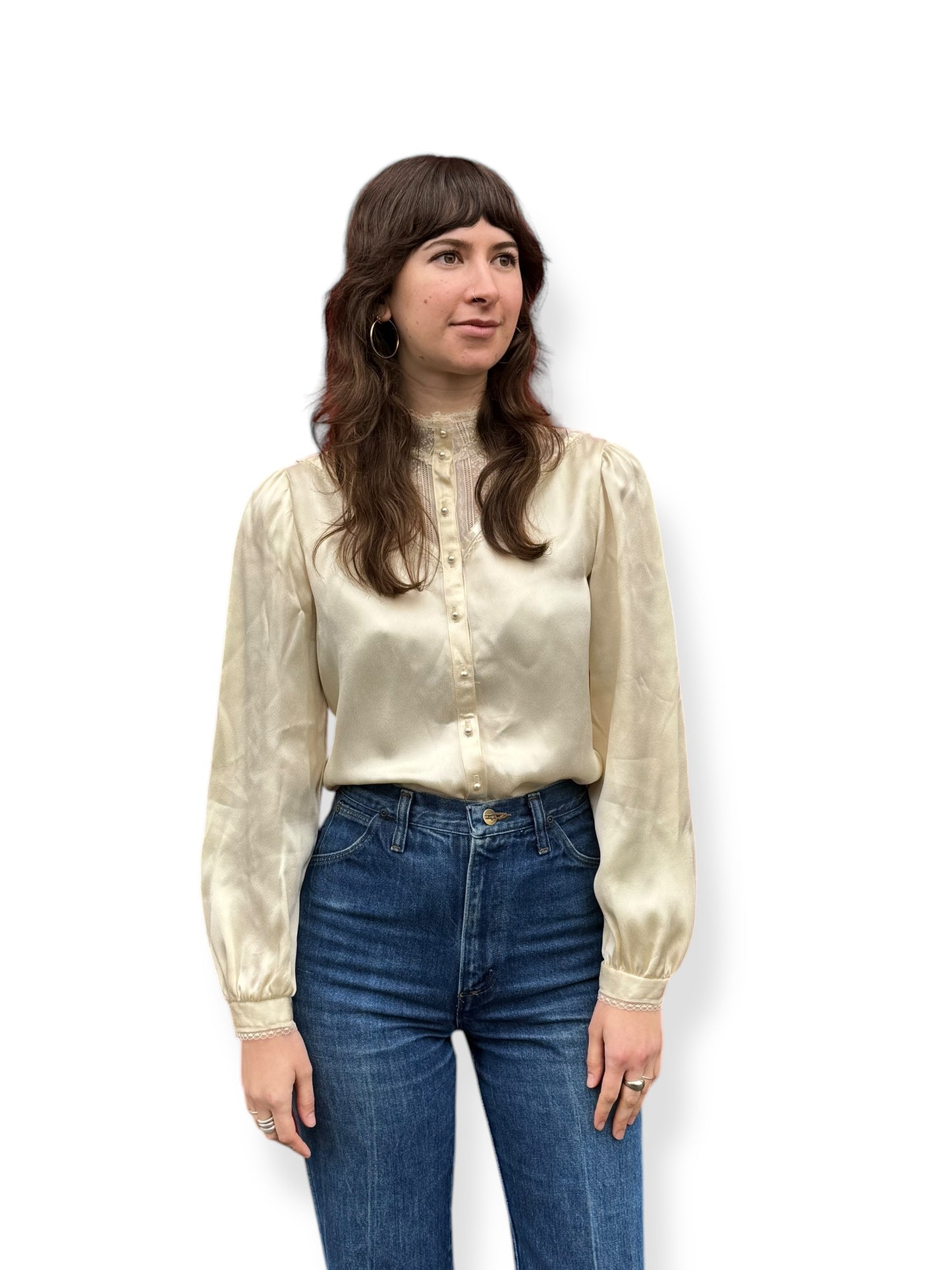 ront view of Vintage Satin Gunne Sax Blouse L
