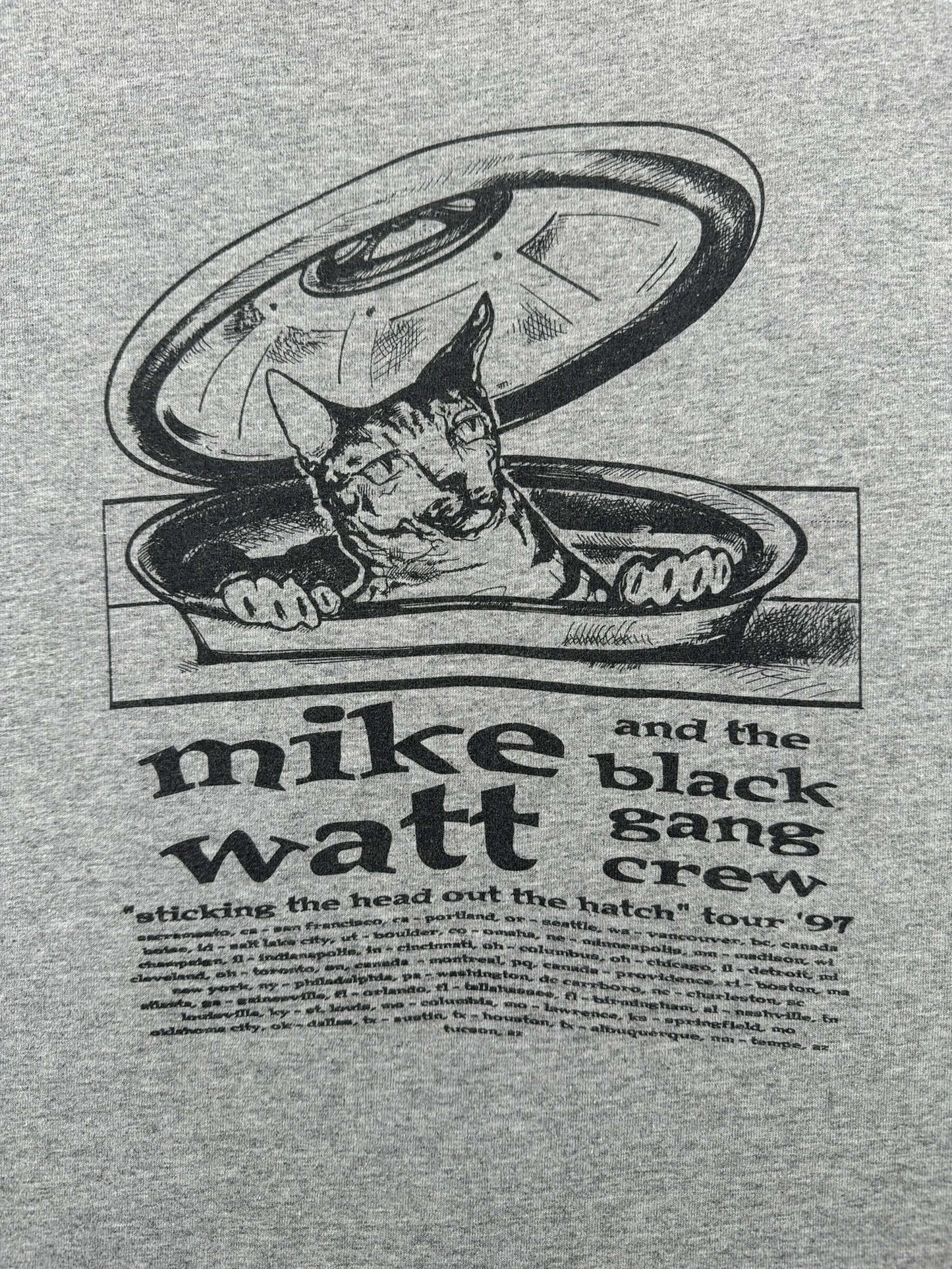 Graphic on Vintage 1997 Mike Watt & The Black Gang Crew Tour Tee SZ XL