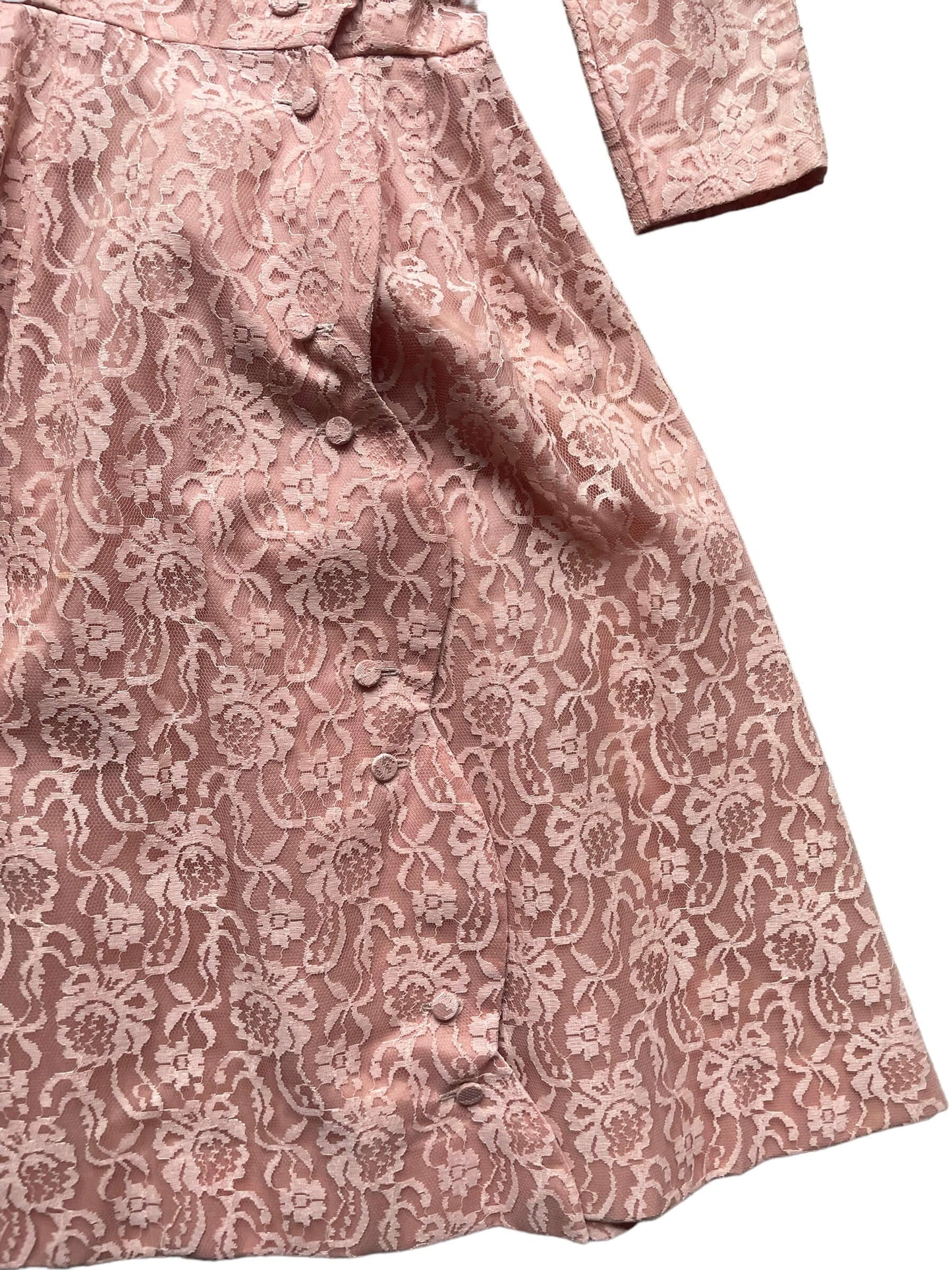 Front right skirt of Vintage 1950s Handmade Pink Lace Formal Dress | Barn Owl Vintage Dresses | Seattle Vintage Ladies Clothing