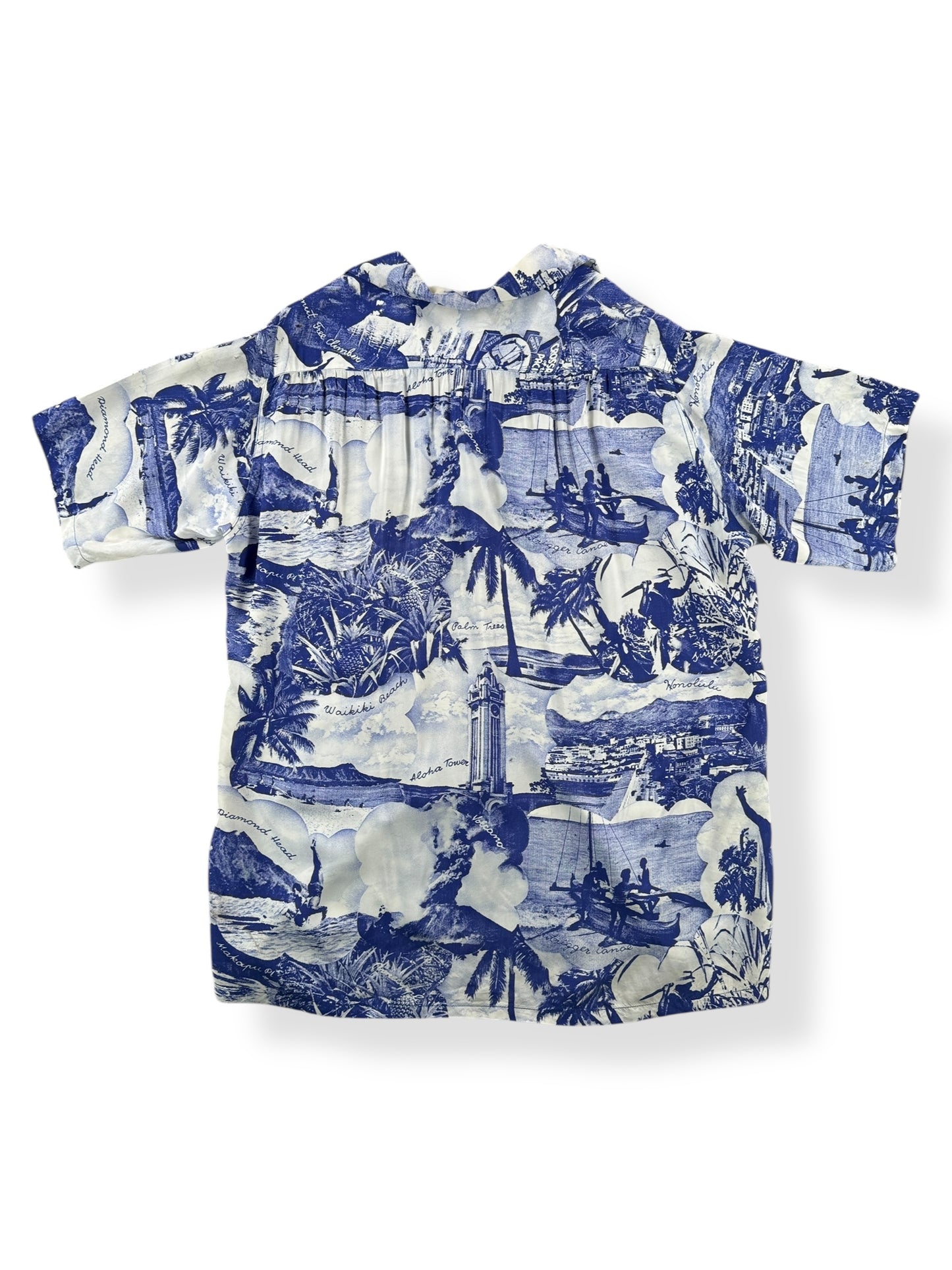 Back of Vintage Unbranded Photo Print Aloha Shirt SZ L