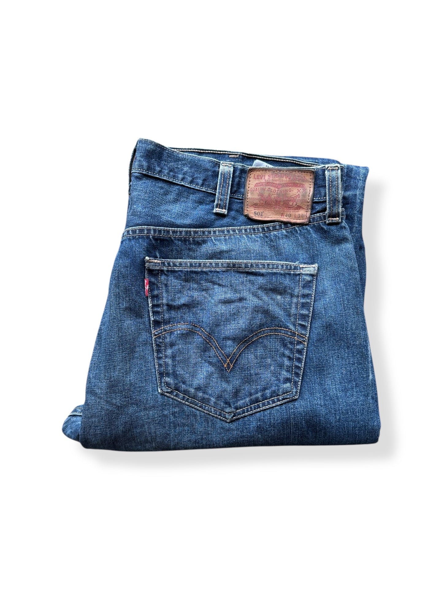 Folded Up Modern Levi's Redlines with Incredible Hige W40