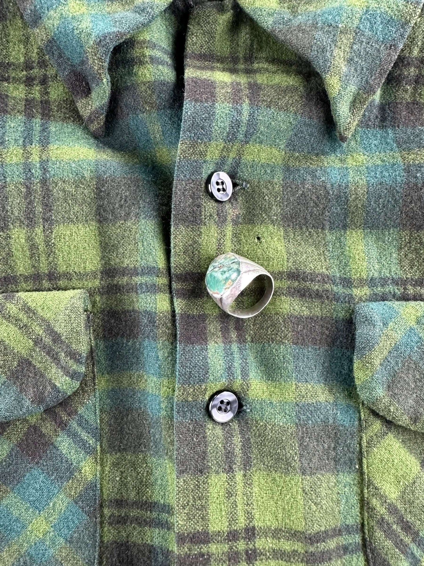 Vintage Paint Splattered Pendleton Blue/Green Wool Board Shirt SZ M