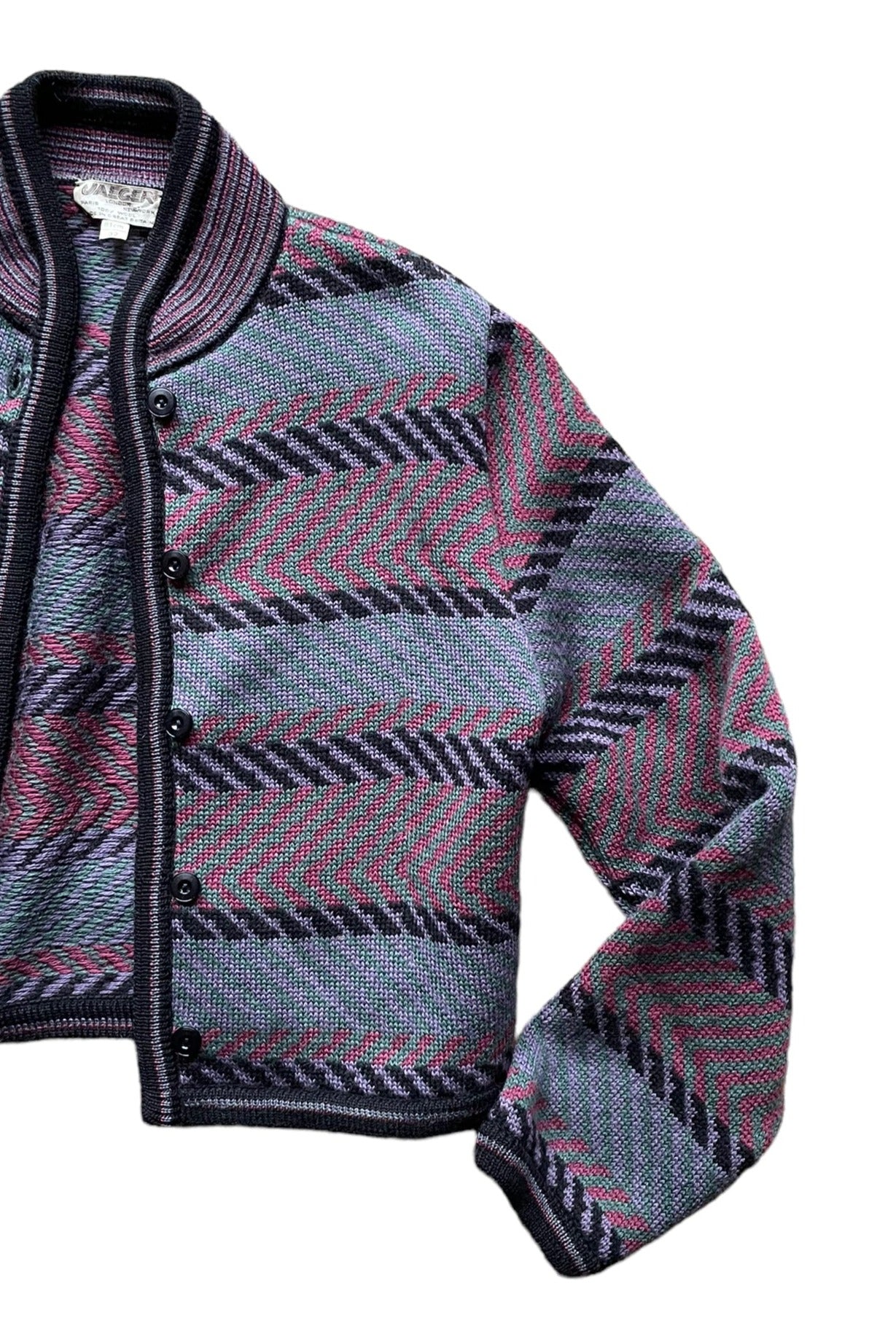 Front left side viewof Vintage 1980s Jaeger Knit Cardigan XS | Seattle True Vintage | Barn Owl Ladies Vintage