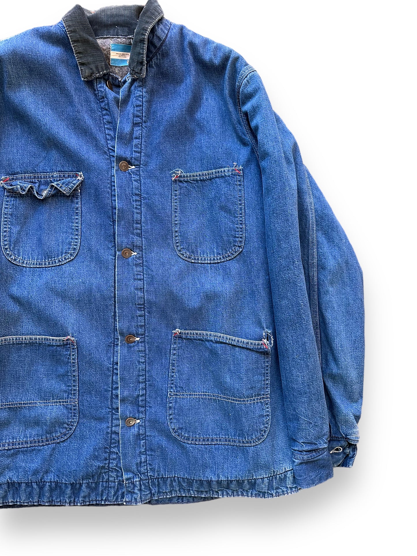 Front Left View of Vintage Sears Blanket Lined Denim Chore Coat SZ XL | Vintage Denim Chore Coat | Barn Owl Vintage Seattle
