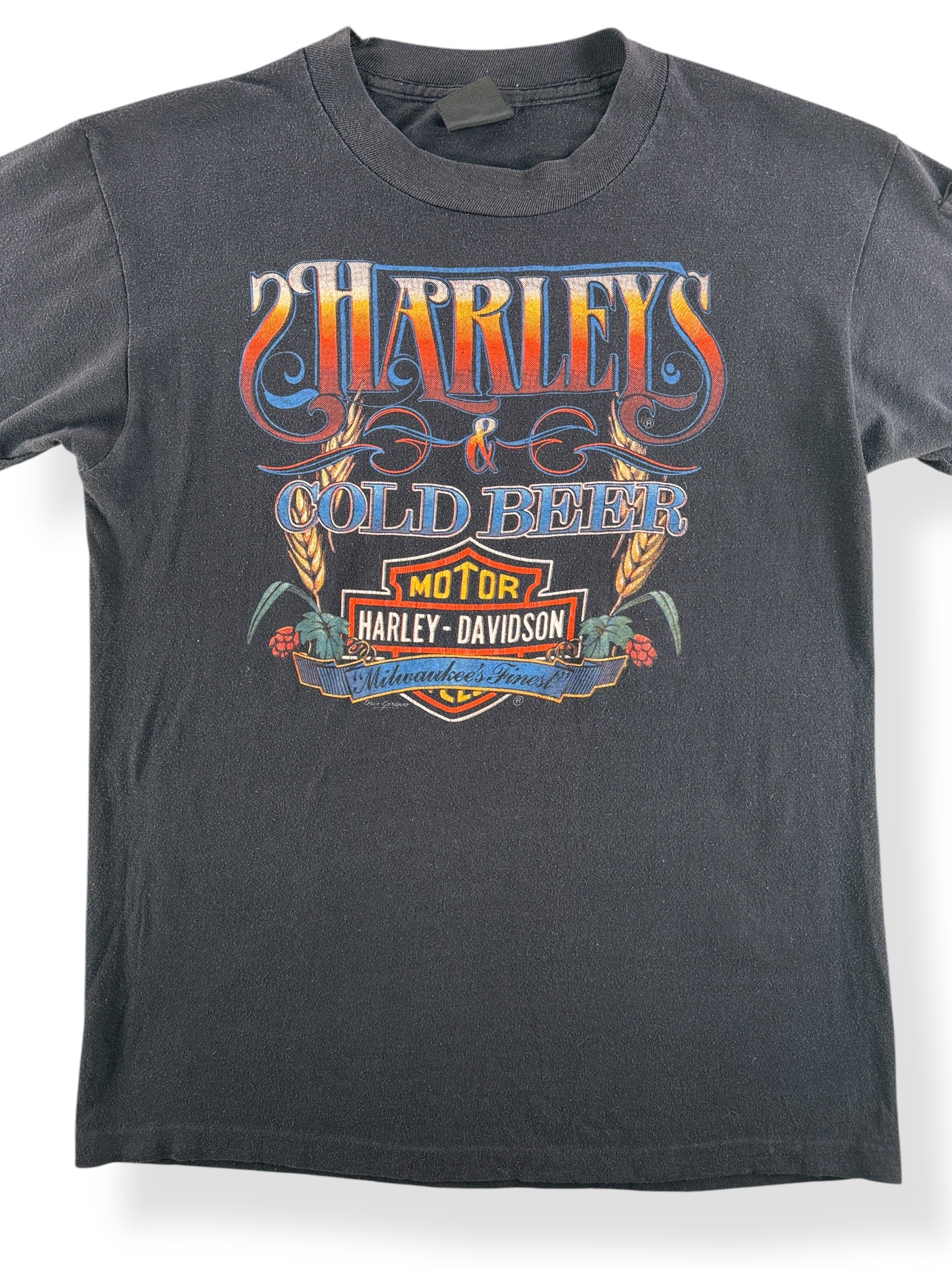 Front Close Up of Vintage Harley Davidson 3D Emblem Tee with Smoke Pocket SZ S