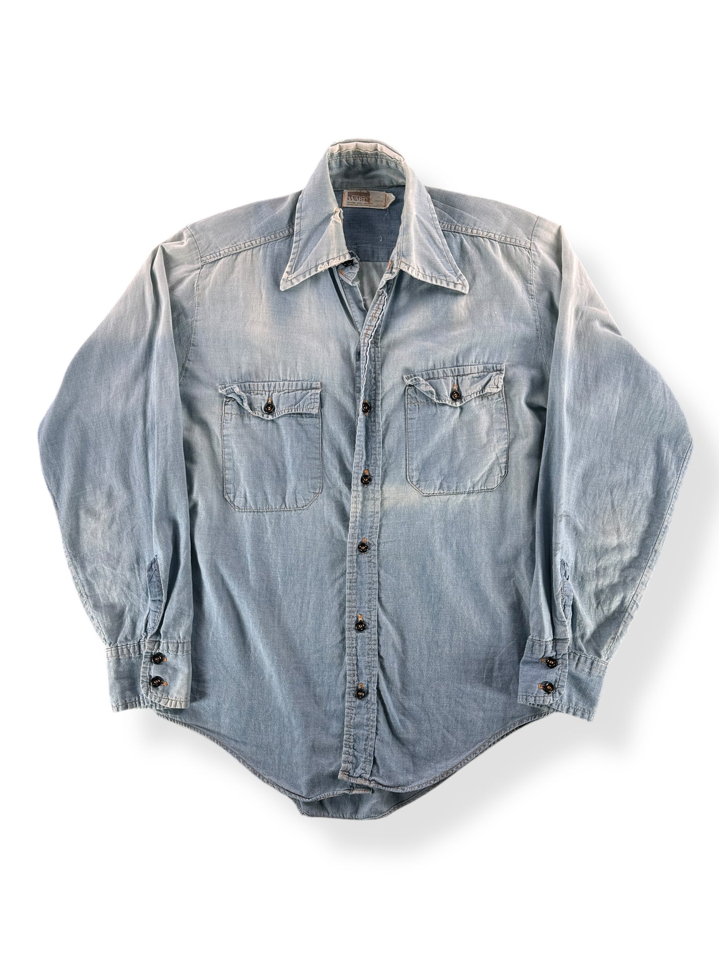 Front of Vintage Montgomery Ward Sunfaded Chambray SZ XL