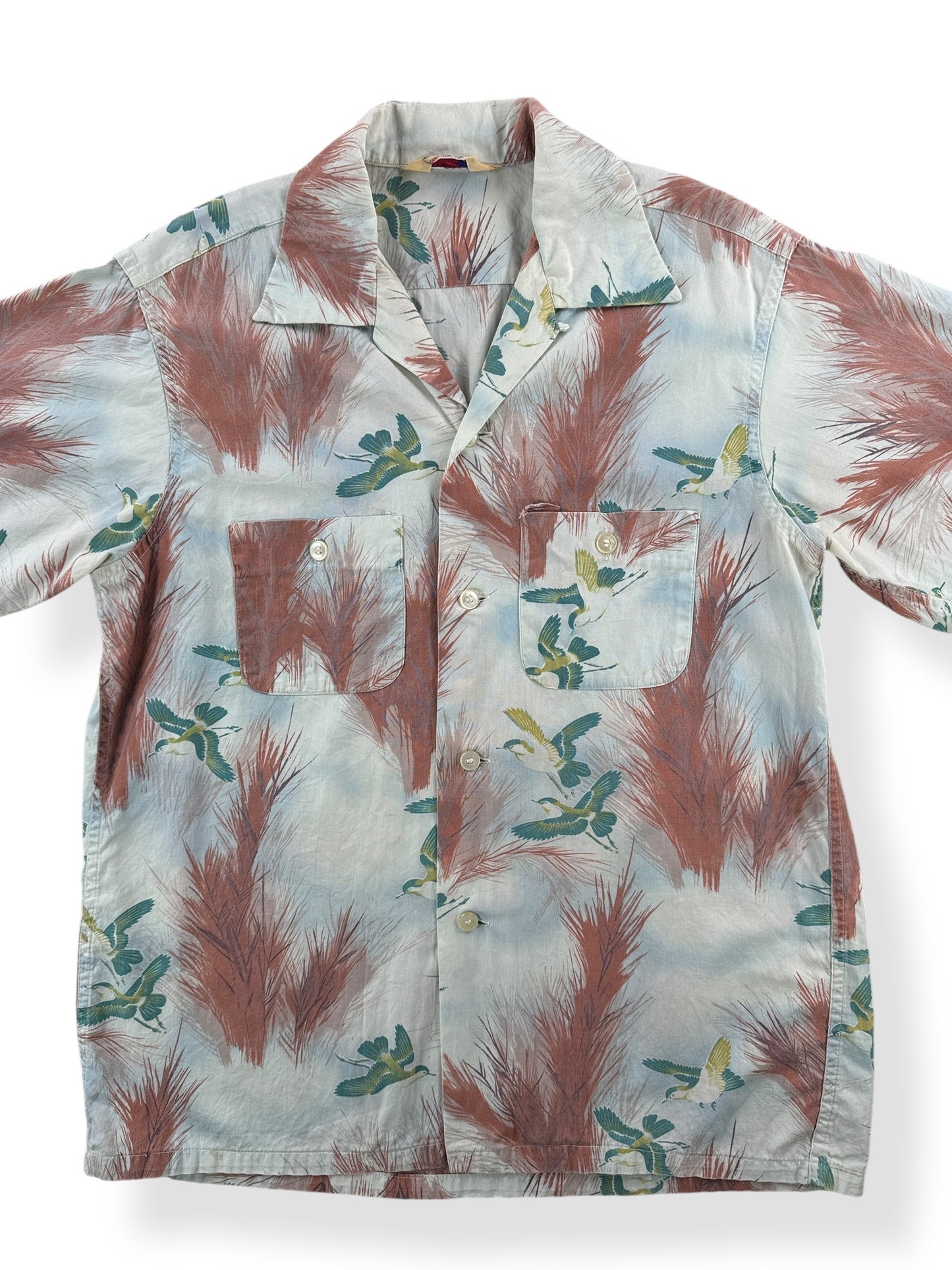 Front Close Up of Vintage National Shirt Company Cotton Aloha Shirt SZ M