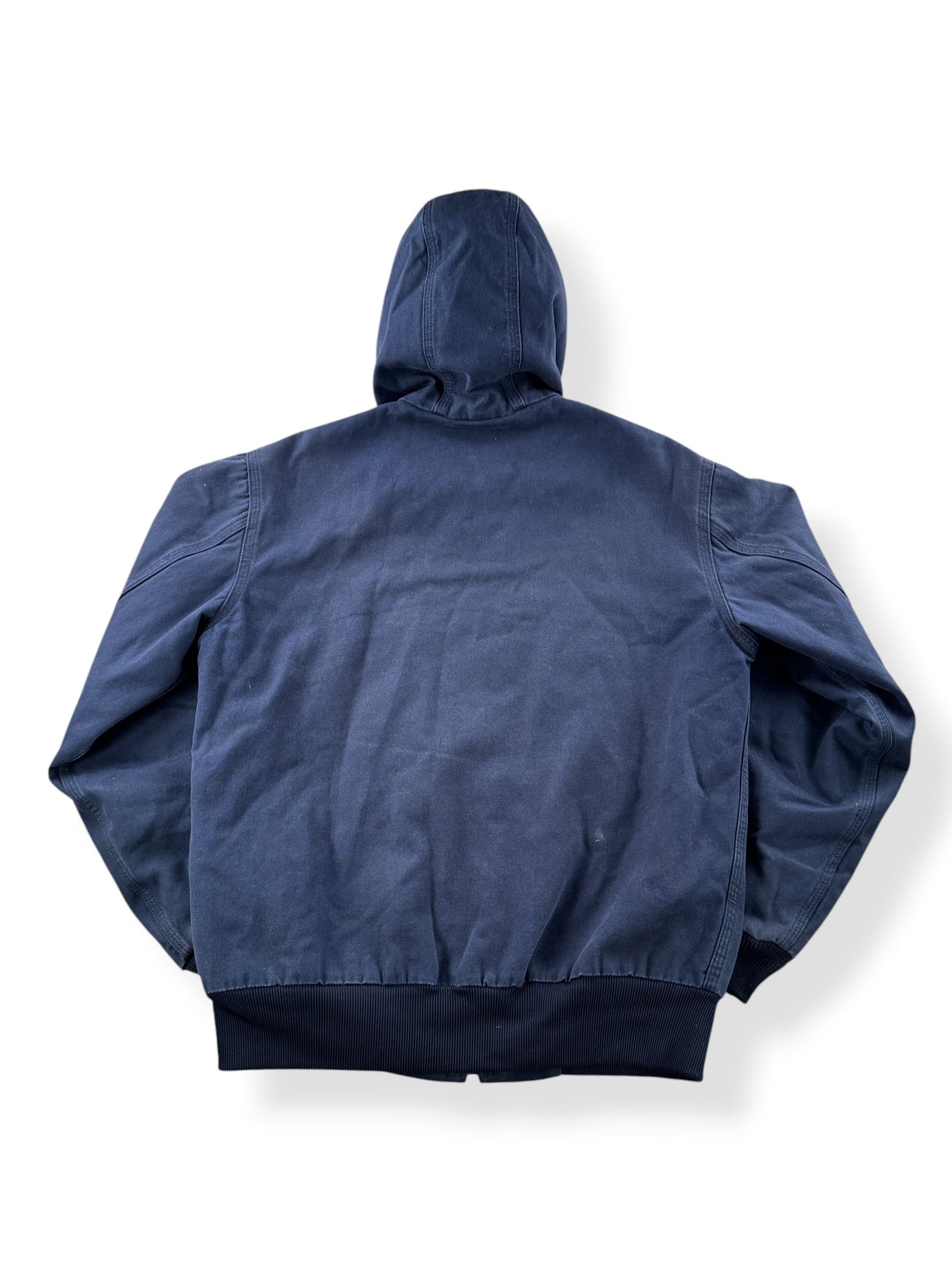 Back of Carhartt Navy Blue Hooded Jacket SZ M